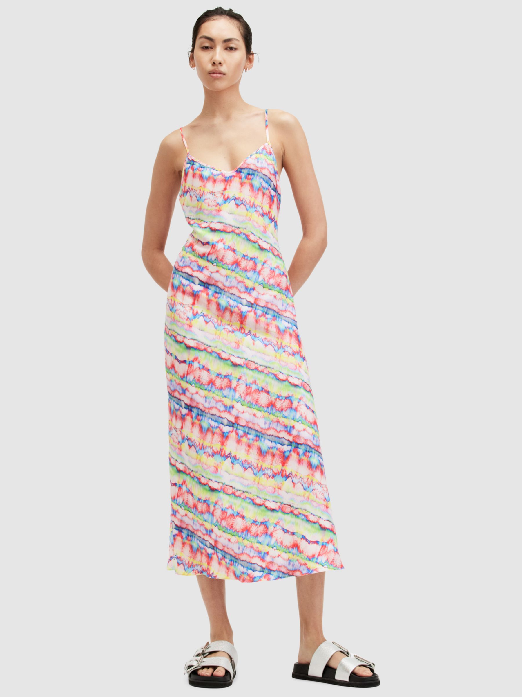 AllSaints Bryony Melissa Abstract Print Midi Slip Dress, Multi, 10