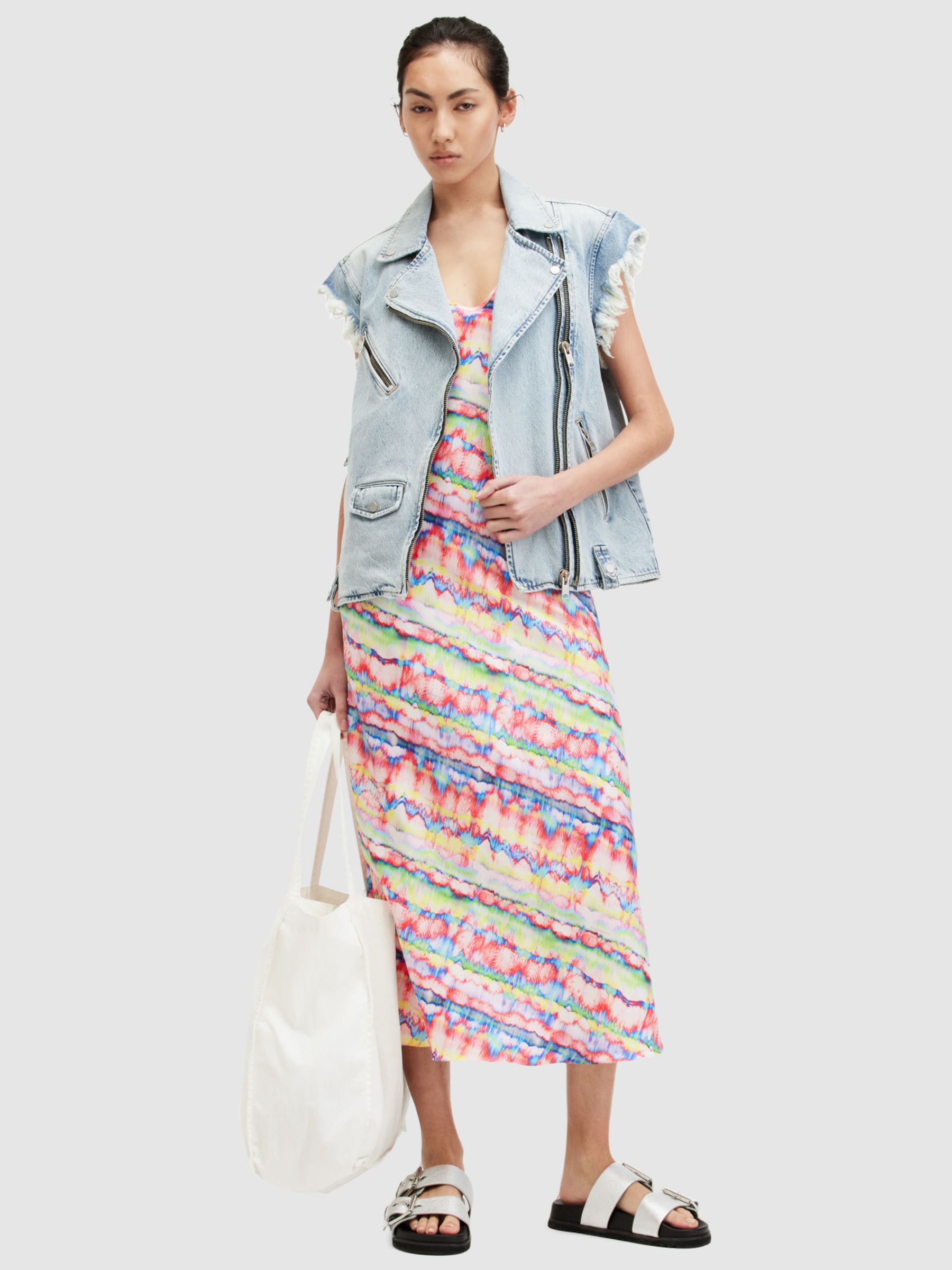 AllSaints Bryony Melissa Abstract Print Midi Slip Dress, Multi, 10