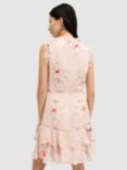 AllSaints Ari Kora Frill Detail Mini Wrap Dress, Dusty Pink/Multi