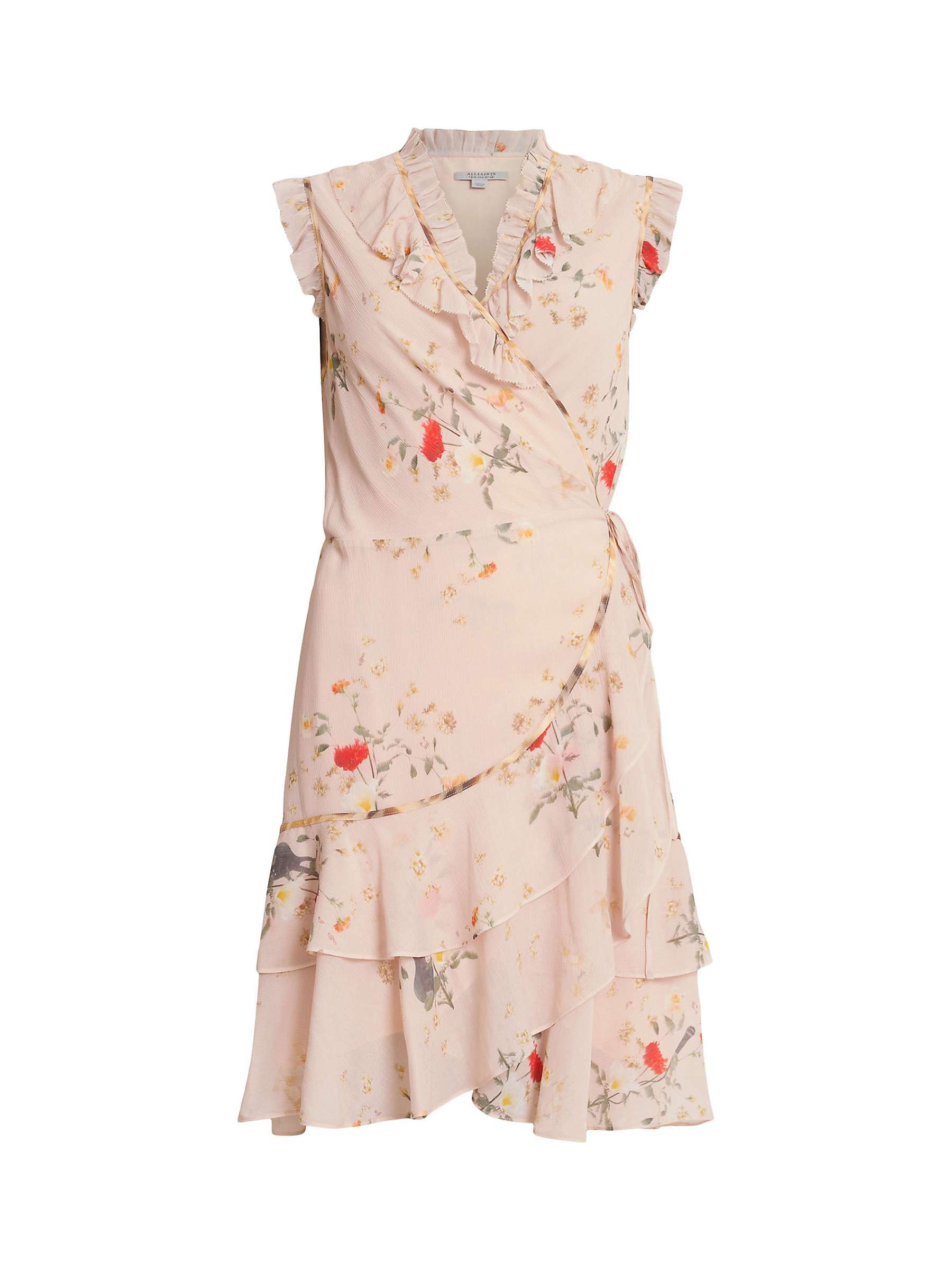 Buy AllSaints Ari Kora Frill Detail Mini Wrap Dress, Dusty Pink/Multi Online at johnlewis.com