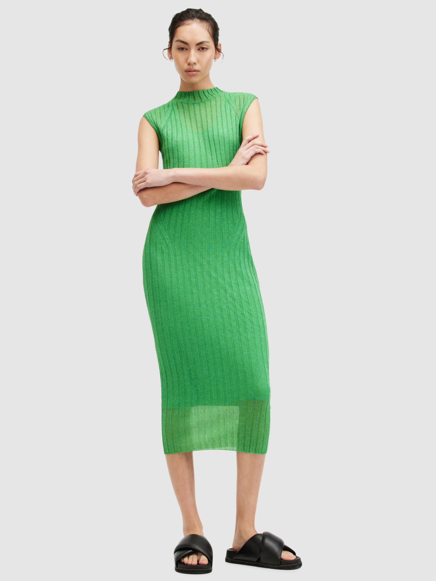 AllSaints Patrice Midi Dress, Bright Green, XS