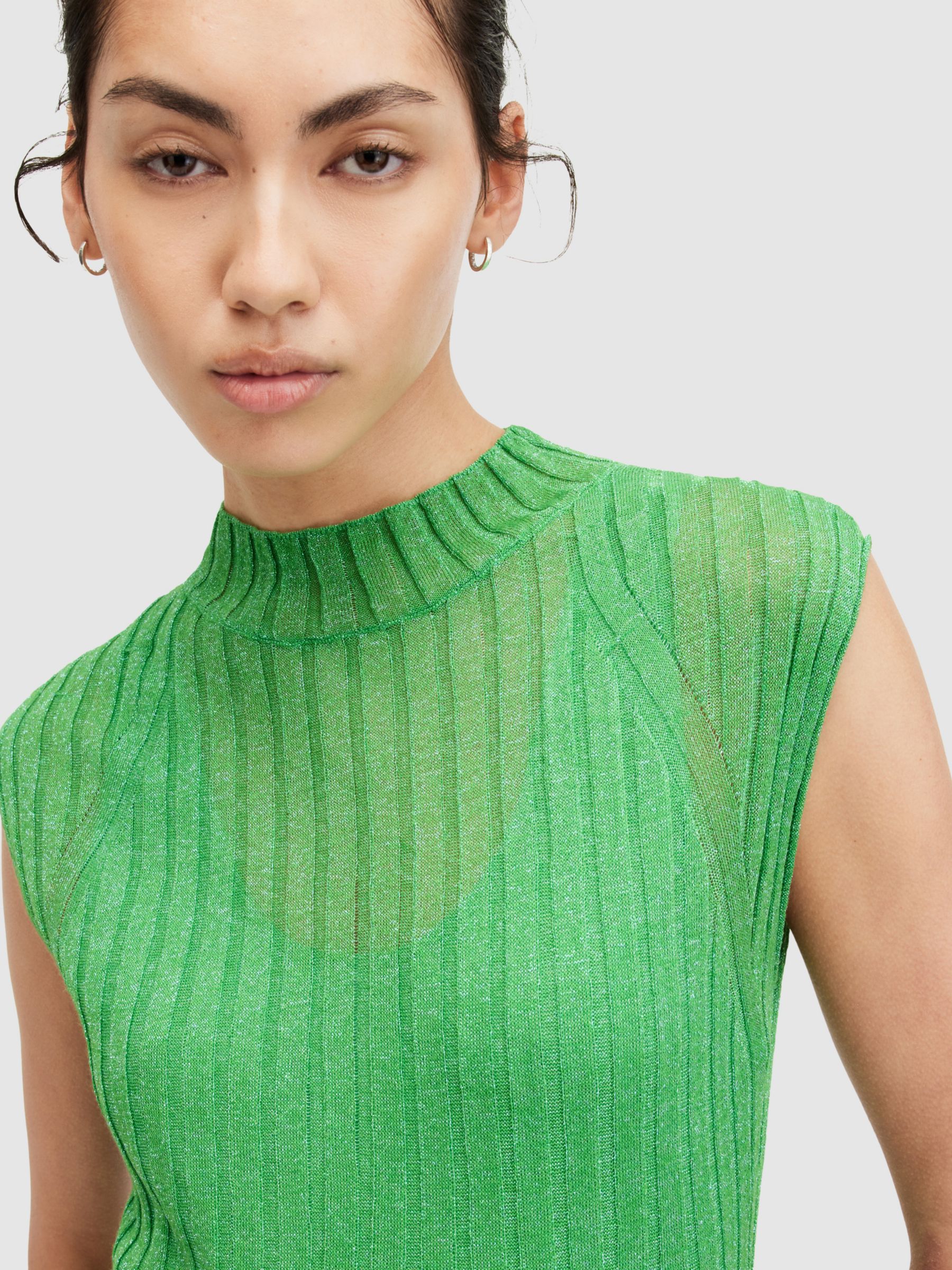 AllSaints Patrice Midi Dress, Bright Green, XS