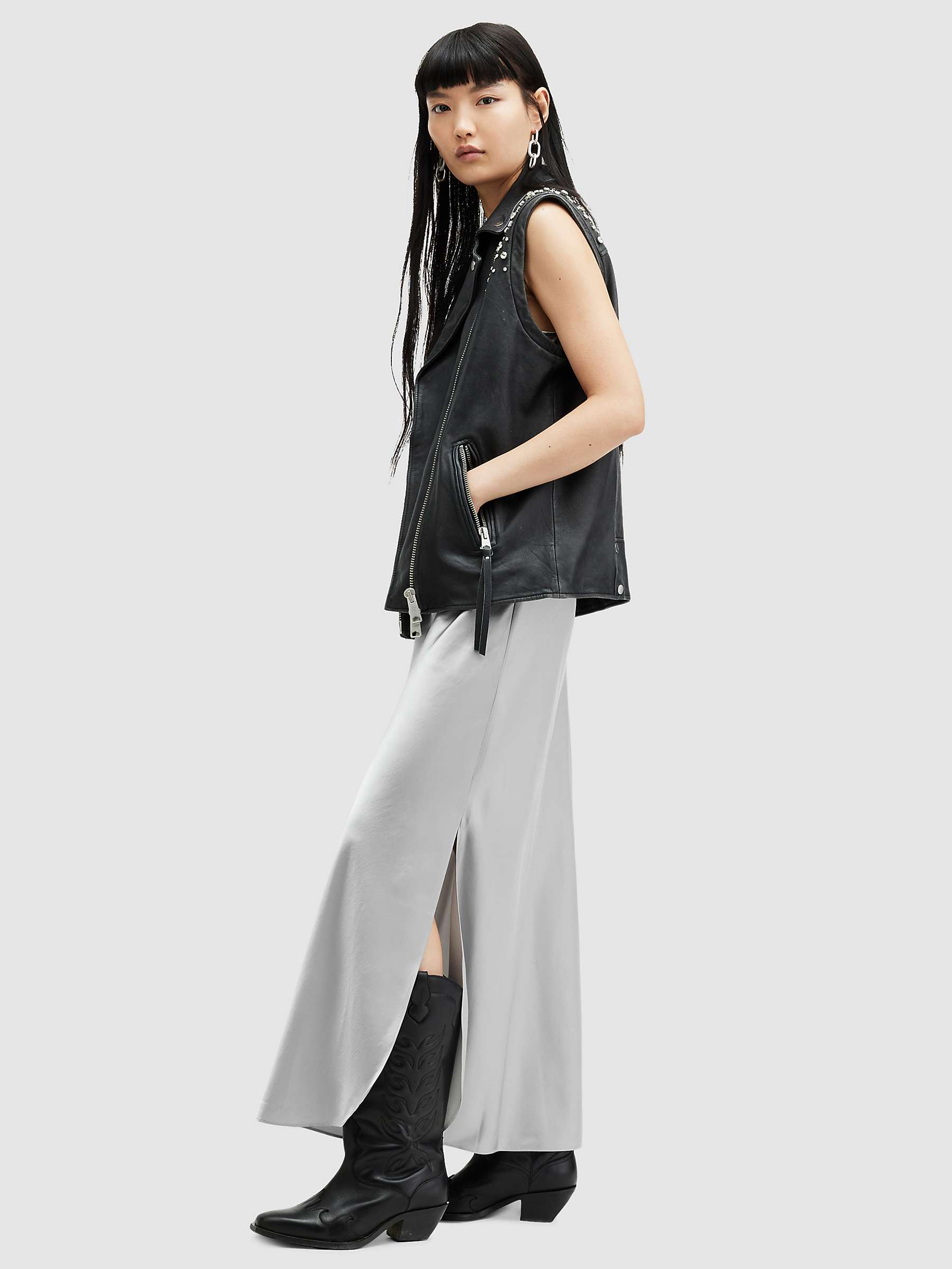 Buy AllSaints Lisa Satin Maxi Dress, Dark Silver Online at johnlewis.com