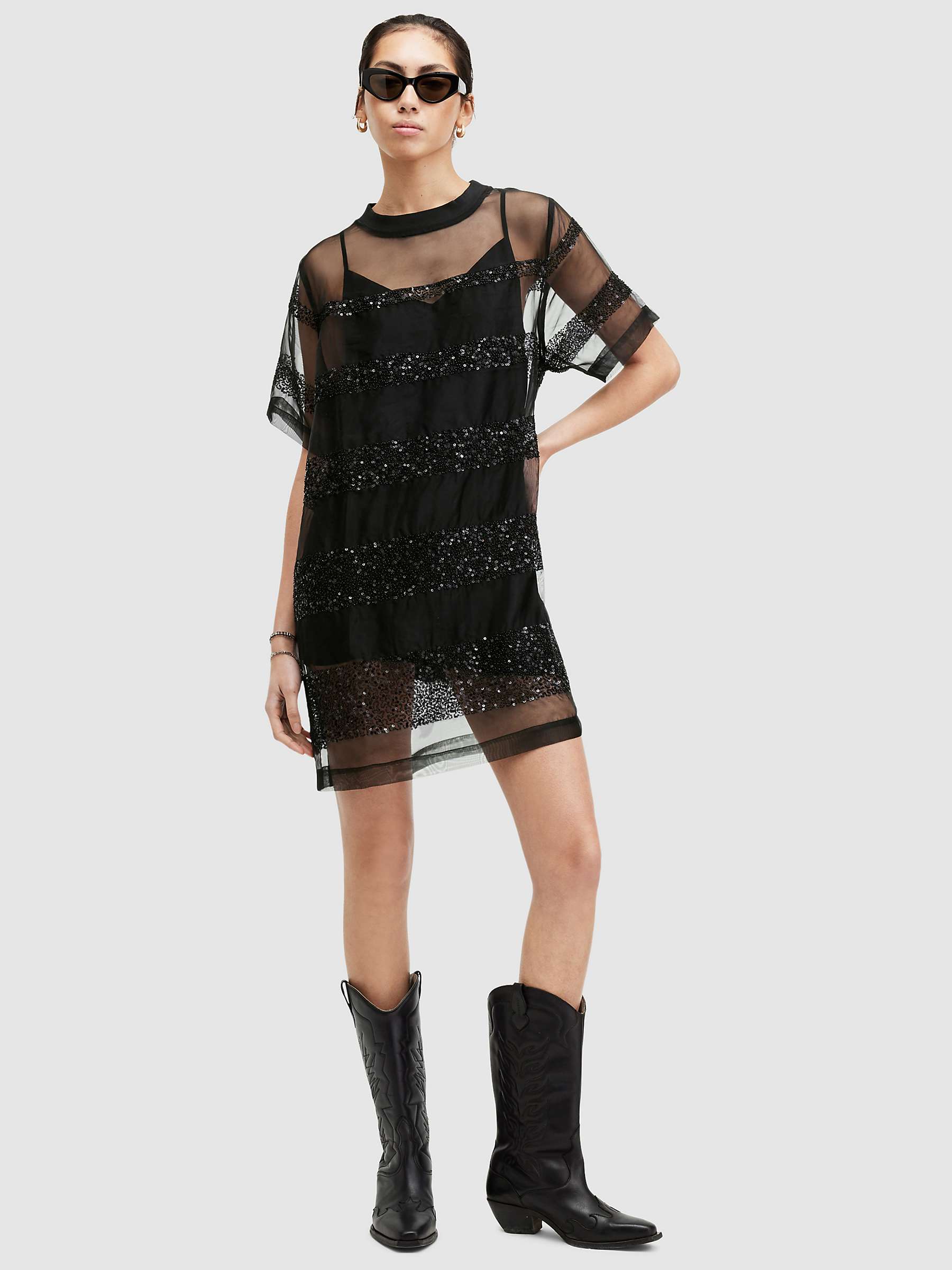 Buy AllSaints Izabela Embellished Mesh Mini Dress, Black Online at johnlewis.com