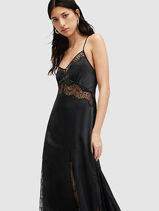 AllSaints Jasmine Silk Blend Midi Dress, Black