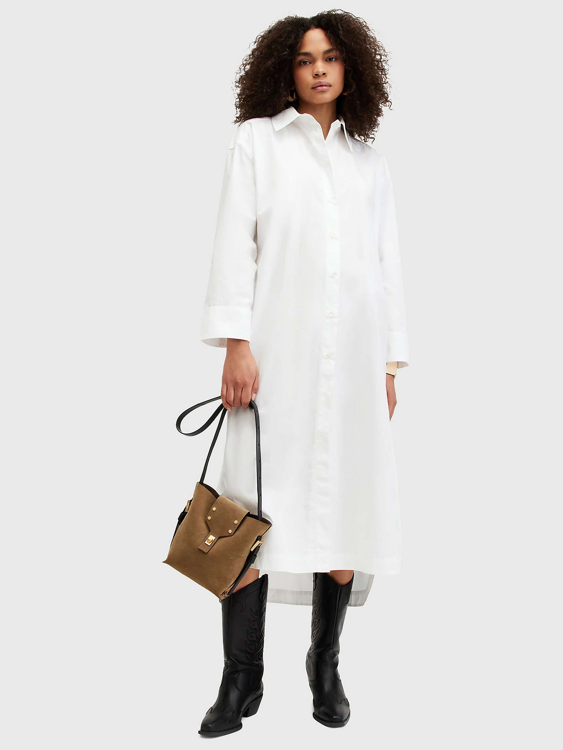 Buy AllSaints Imogen Organic Cotton Midi Shirt Dress, Chalk White Online at johnlewis.com
