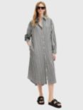 AllSaints Ani Striped Midi Shirt Dress, Black/Chalk, Black/Chalk