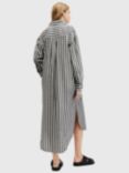 AllSaints Ani Striped Midi Shirt Dress, Black/Chalk, Black/Chalk
