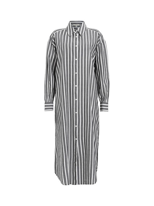 AllSaints Ani Striped Midi Shirt Dress, Black/Chalk