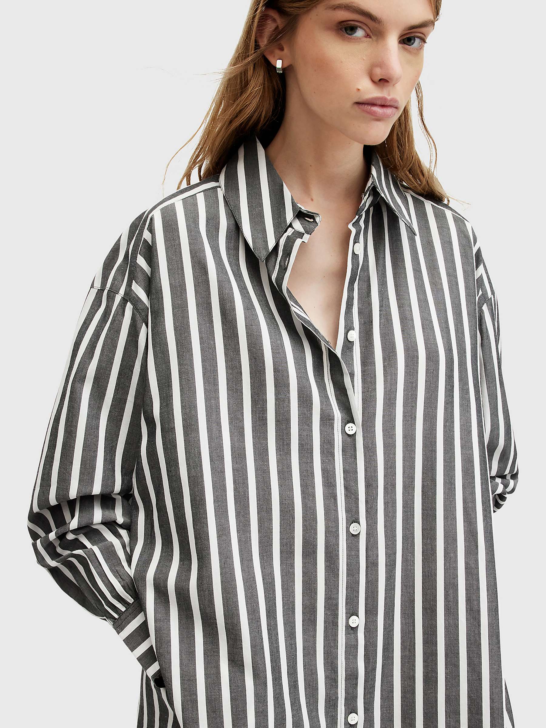 Buy AllSaints Ani Striped Midi Shirt Dress, Black/Chalk Online at johnlewis.com