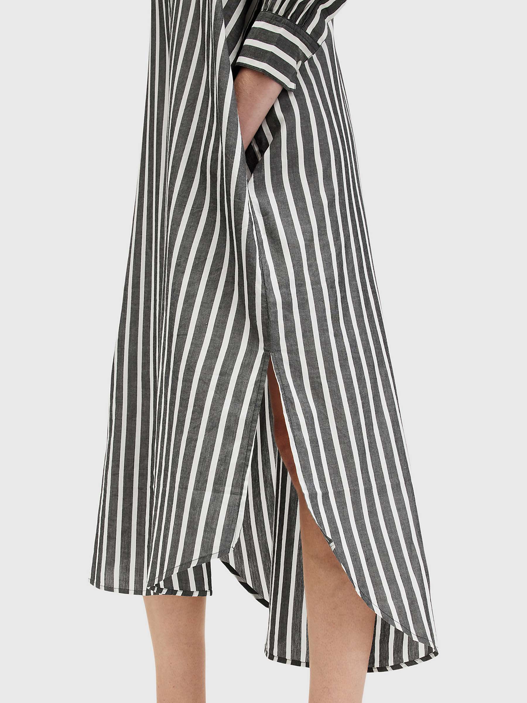Buy AllSaints Ani Striped Midi Shirt Dress, Black/Chalk Online at johnlewis.com