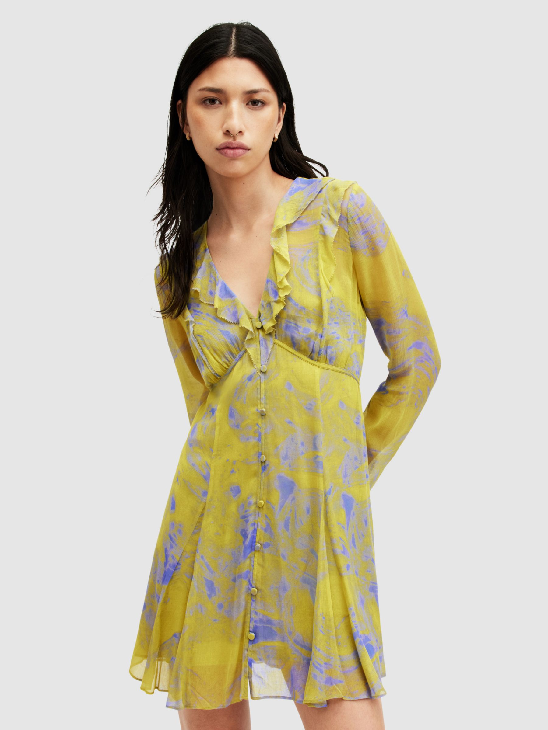 AllSaints Lini Inspiral Mini Dress, Zest Lime Green, 10