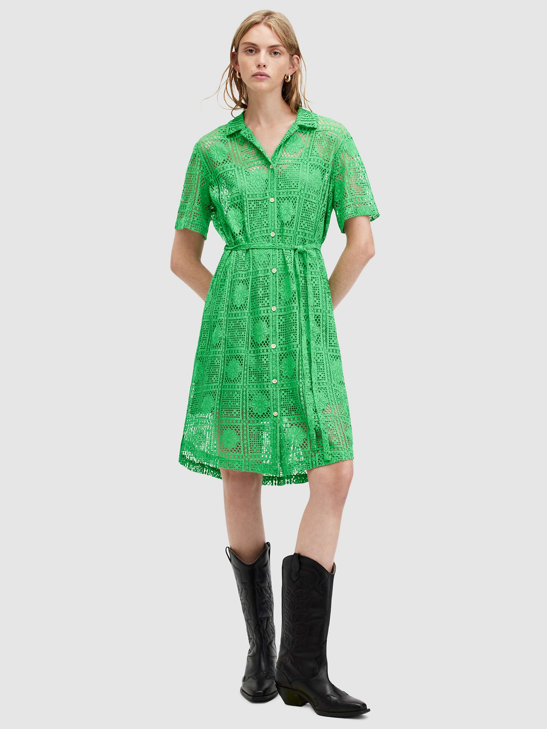 Buy AllSaints Athea Crochet Knee Length Dress, Spectra Green Online at johnlewis.com