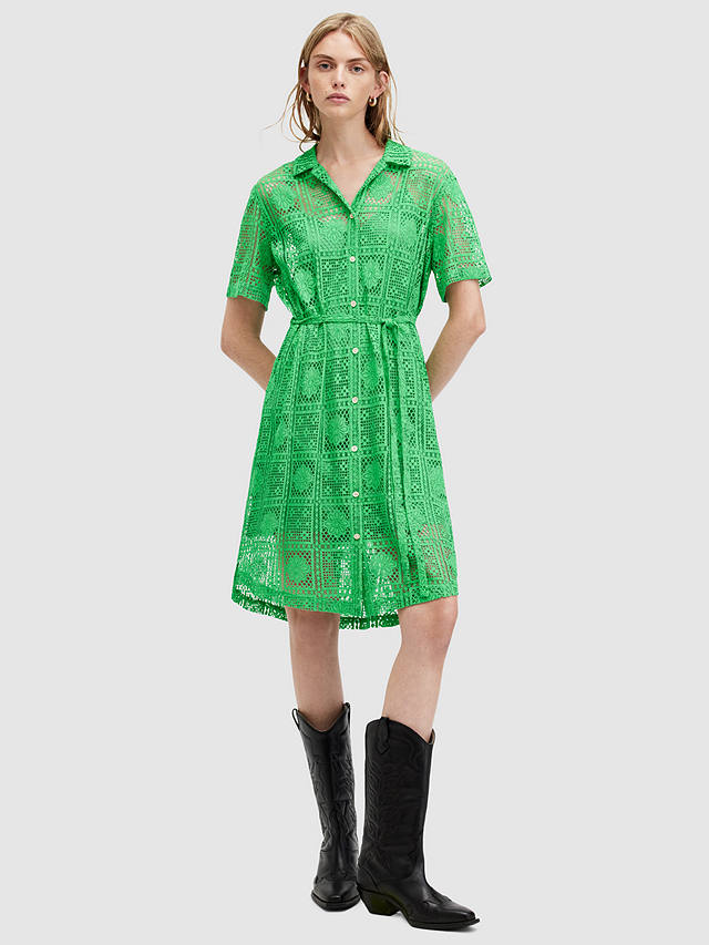 AllSaints Athea Crochet Knee Length Dress, Spectra Green