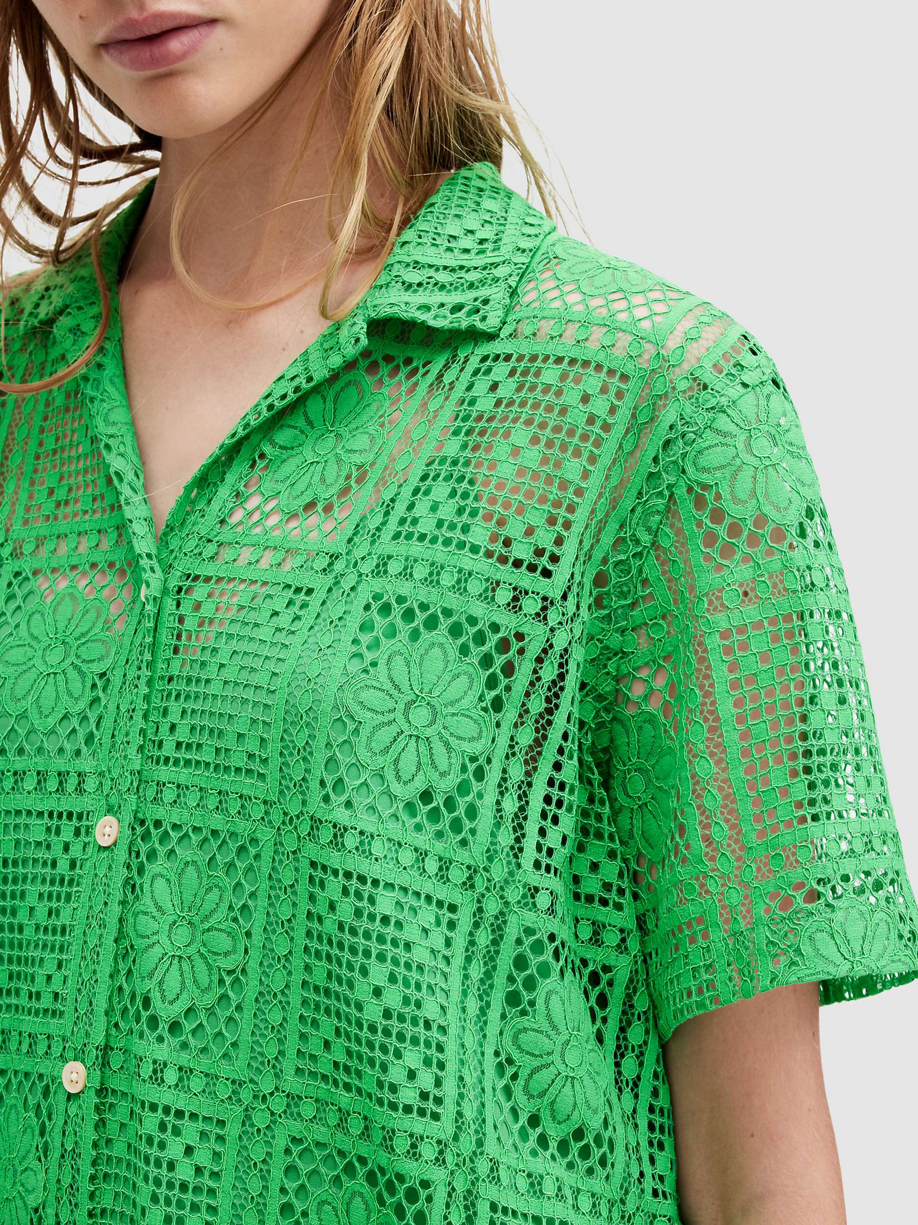 Buy AllSaints Athea Crochet Knee Length Dress, Spectra Green Online at johnlewis.com
