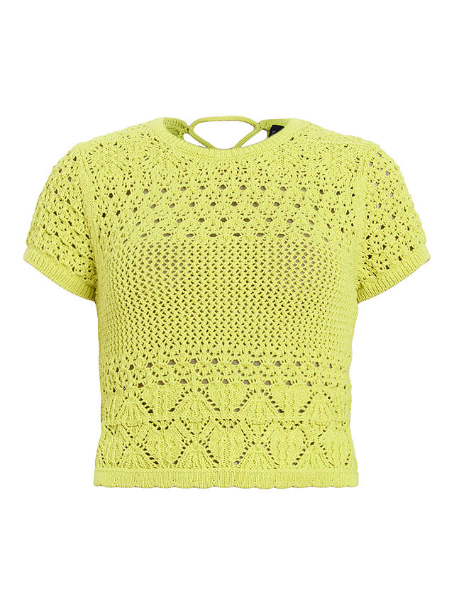 AllSaints Briar Short Sleeve Crochet Knit Top, Zest Lime Green