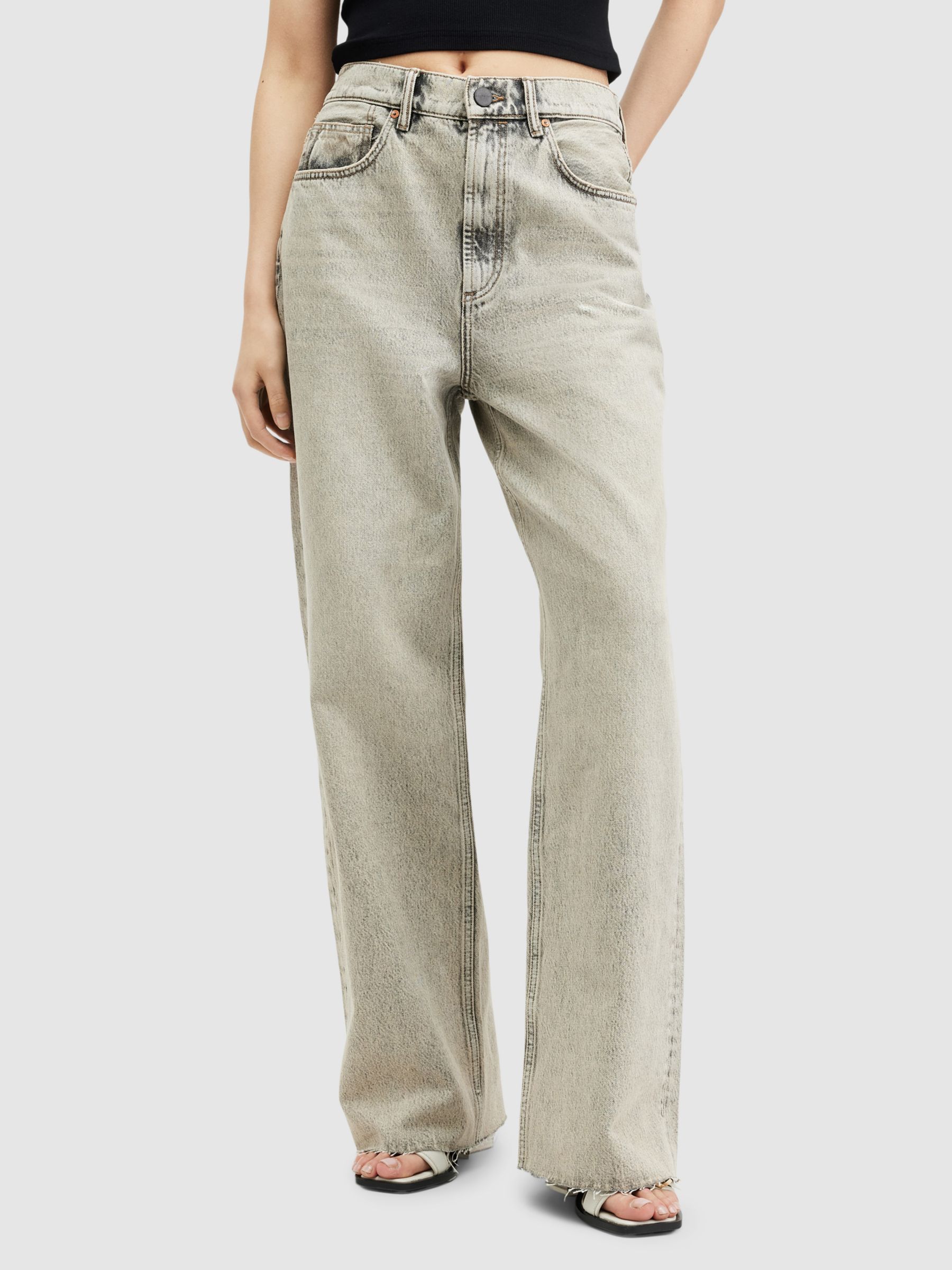 AllSaints Blake Organic Cotton Wide Leg Jeans, Sand Grey, 26