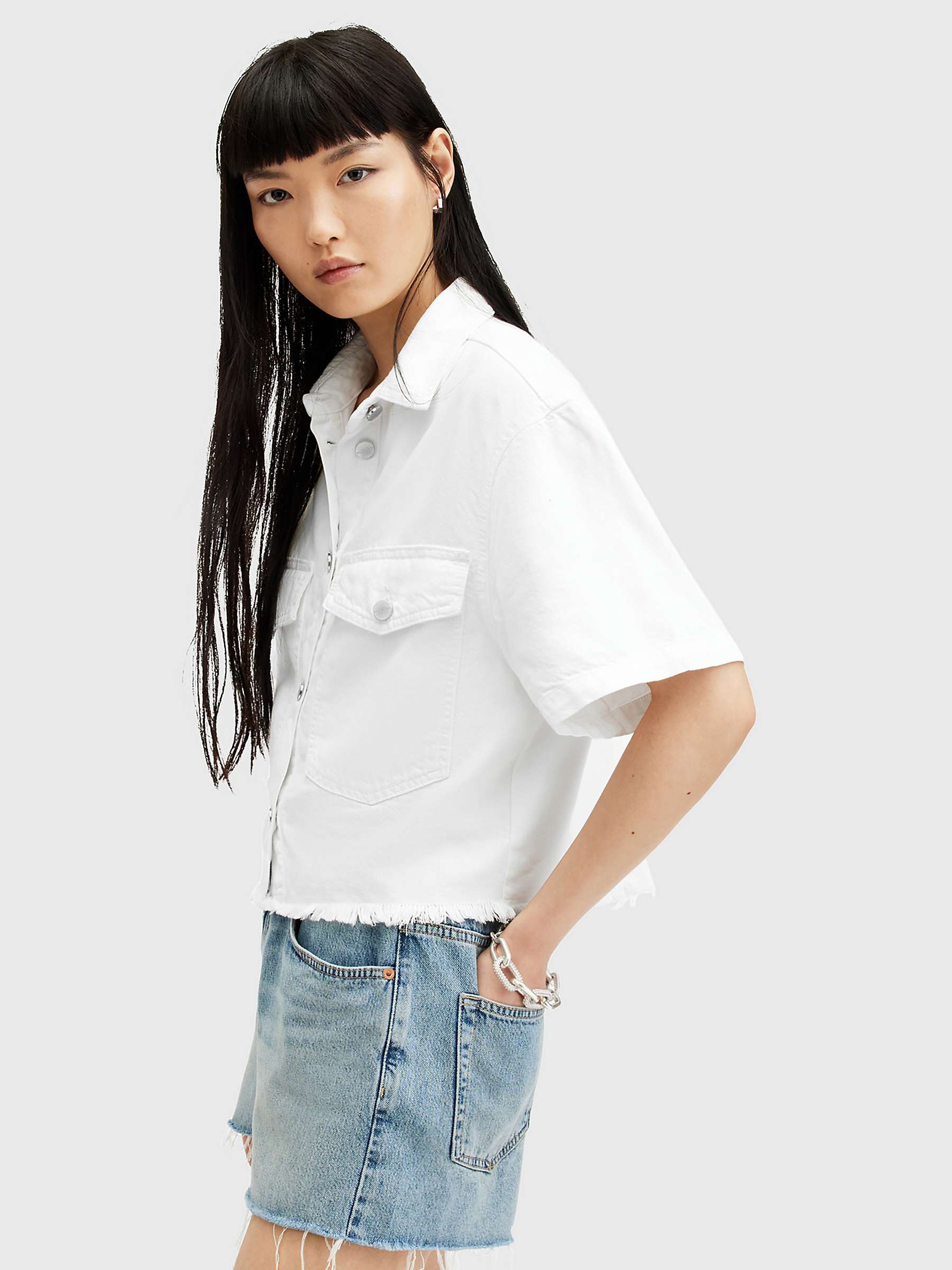 Buy AllSaints Tove Short Sleeve Denim Shirt, Off White Online at johnlewis.com