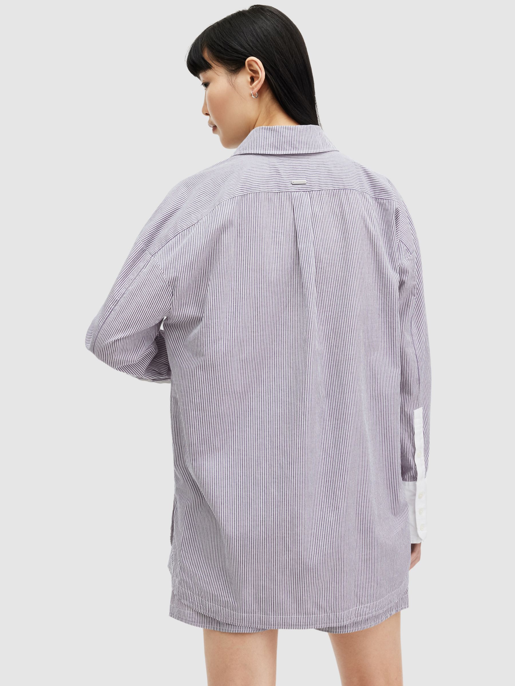 Buy AllSaints Karina Stripe Organic Cotton Shirt, Blue/White Online at johnlewis.com