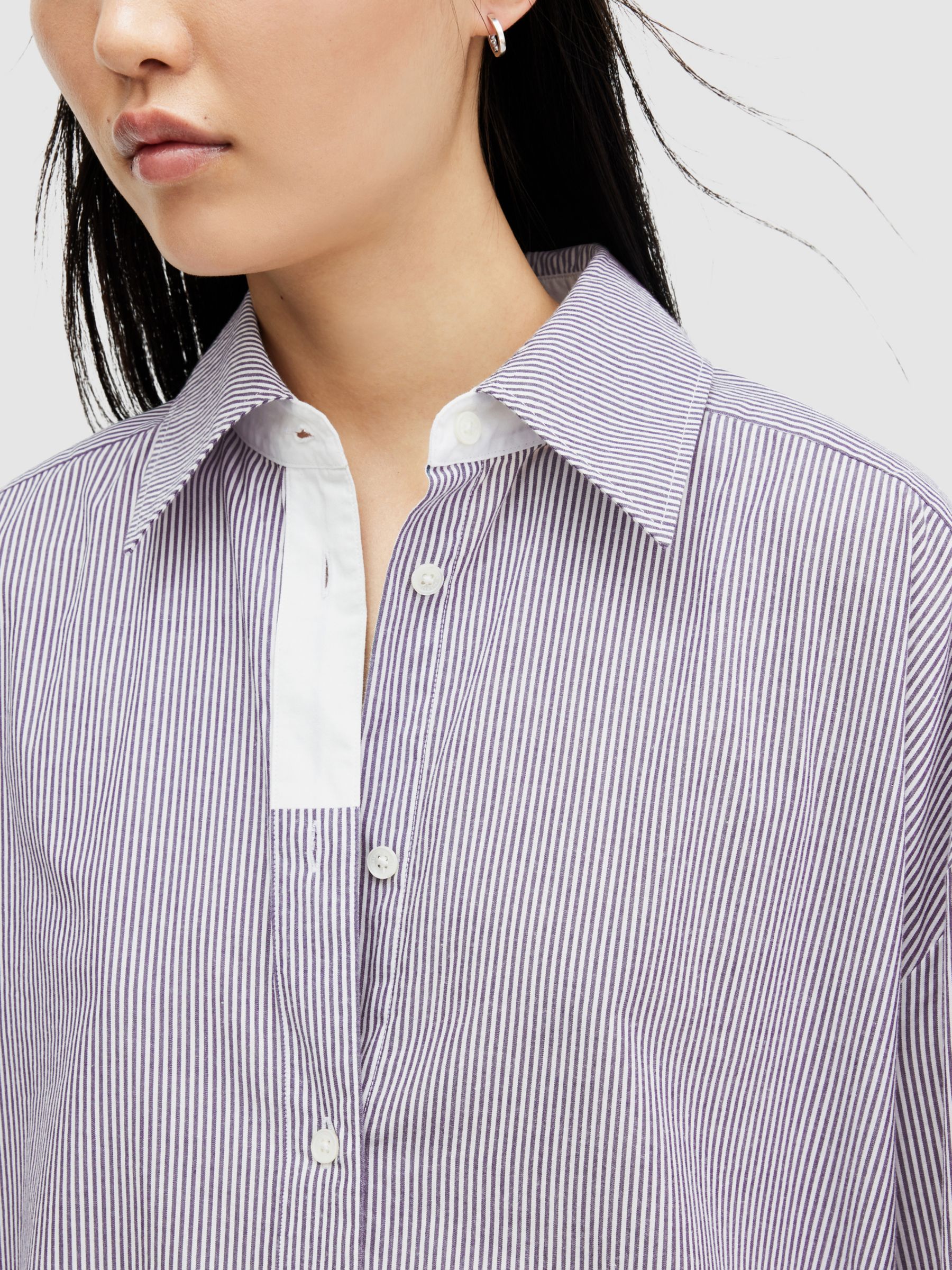 Buy AllSaints Karina Stripe Organic Cotton Shirt, Blue/White Online at johnlewis.com