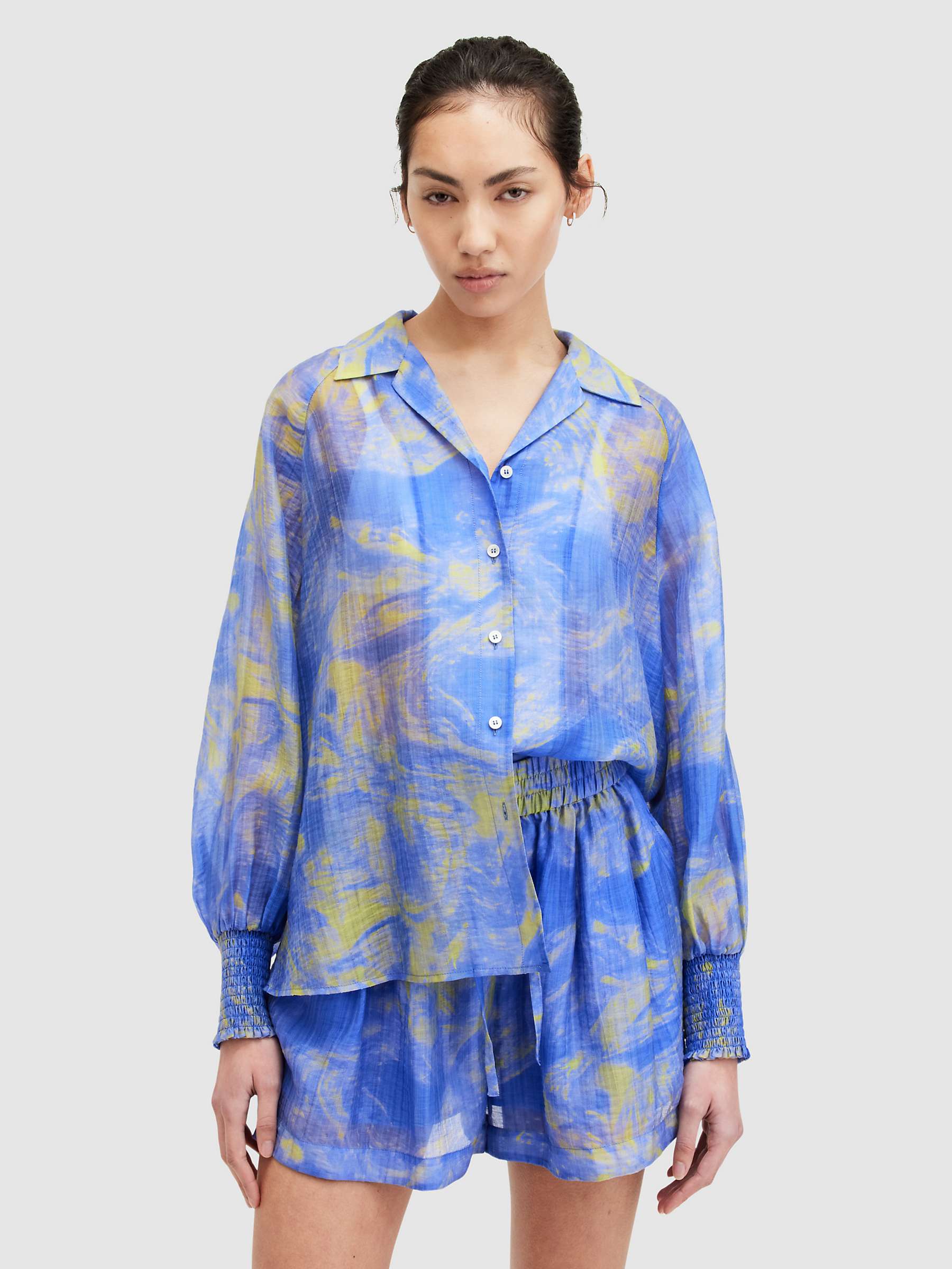 Buy AllSaints Isla Inspiral Abstract Print Shirt, Electric Blue/Yellow Online at johnlewis.com