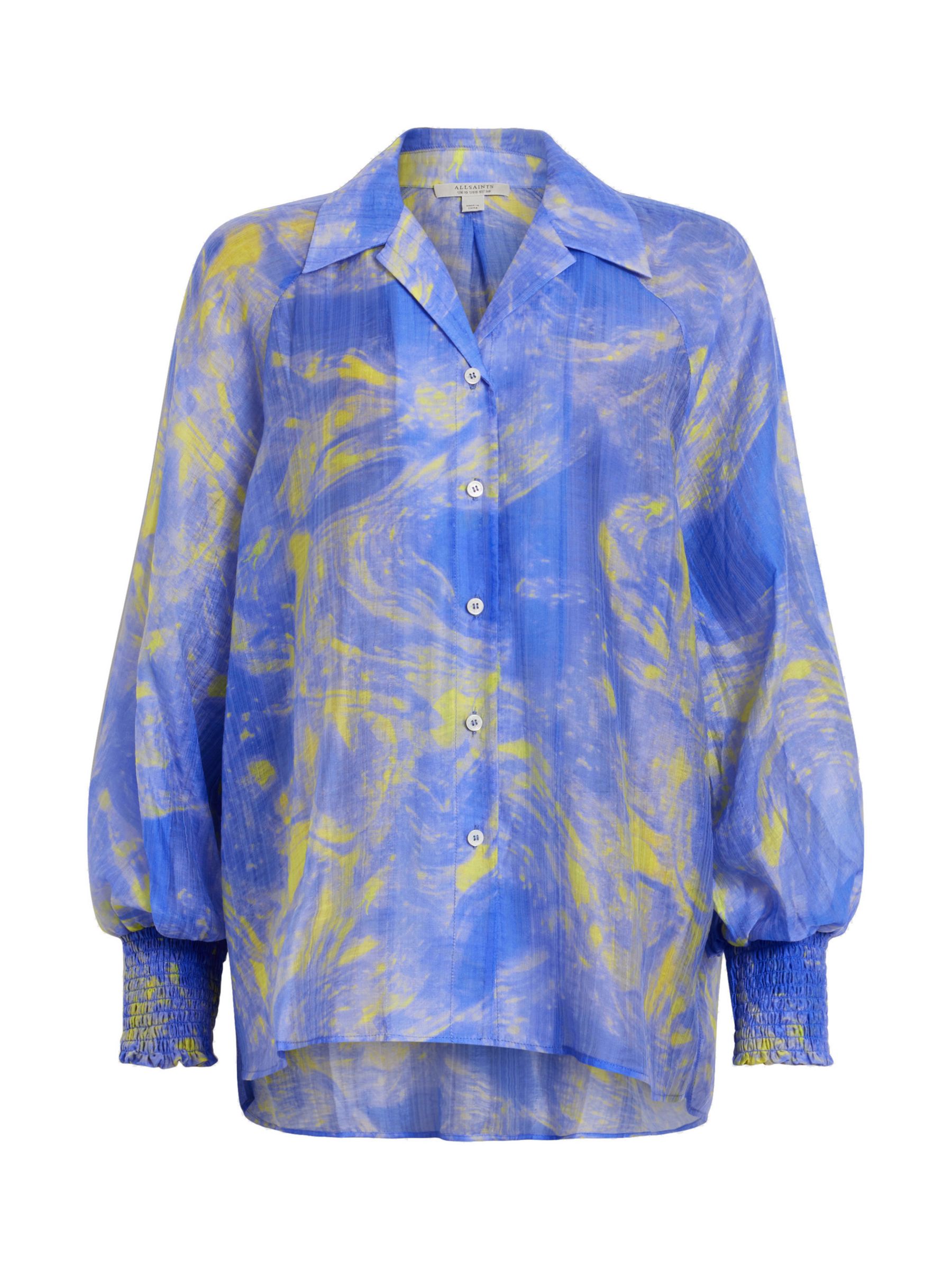 AllSaints Isla Inspiral Abstract Print Shirt, Electric Blue/Yellow, 10