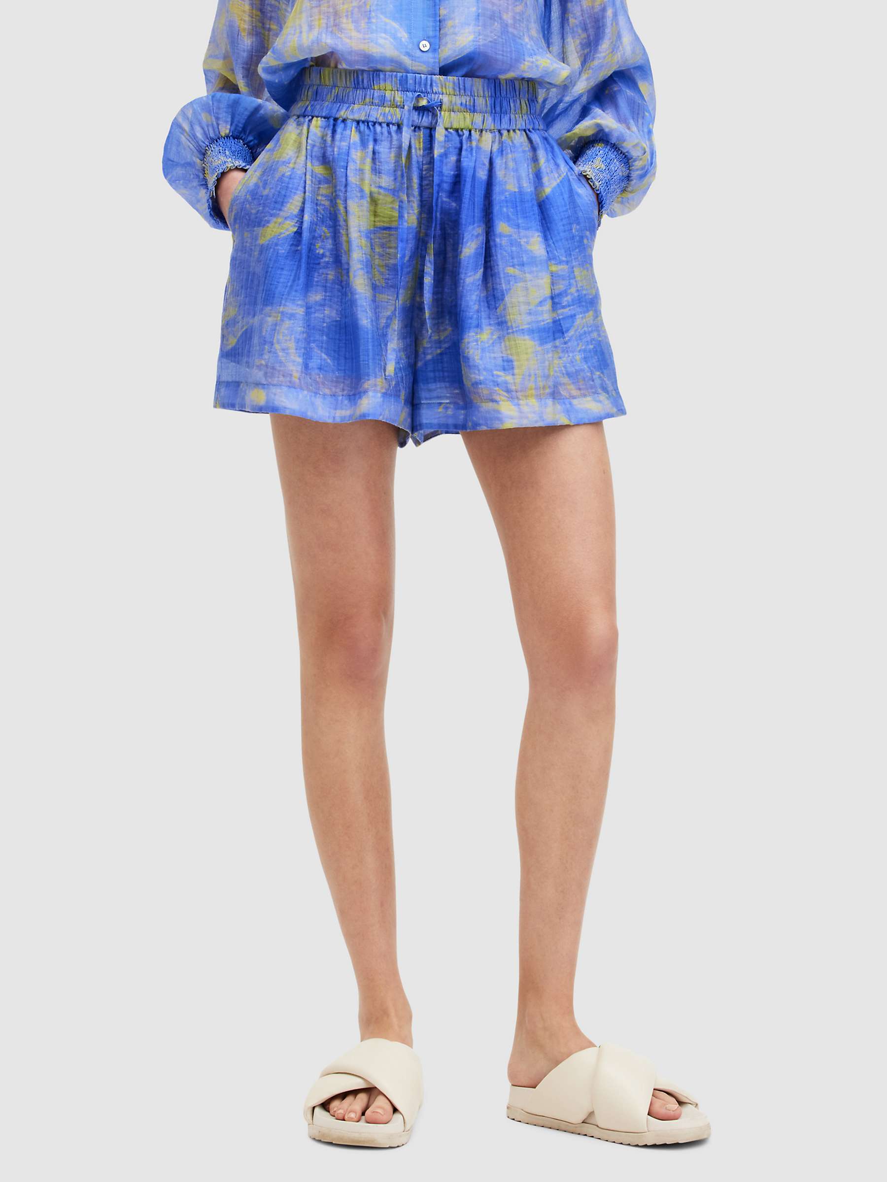 Buy AllSaints Isla Abstract Print Drawstring Shorts, Electric Blue/Multi Online at johnlewis.com