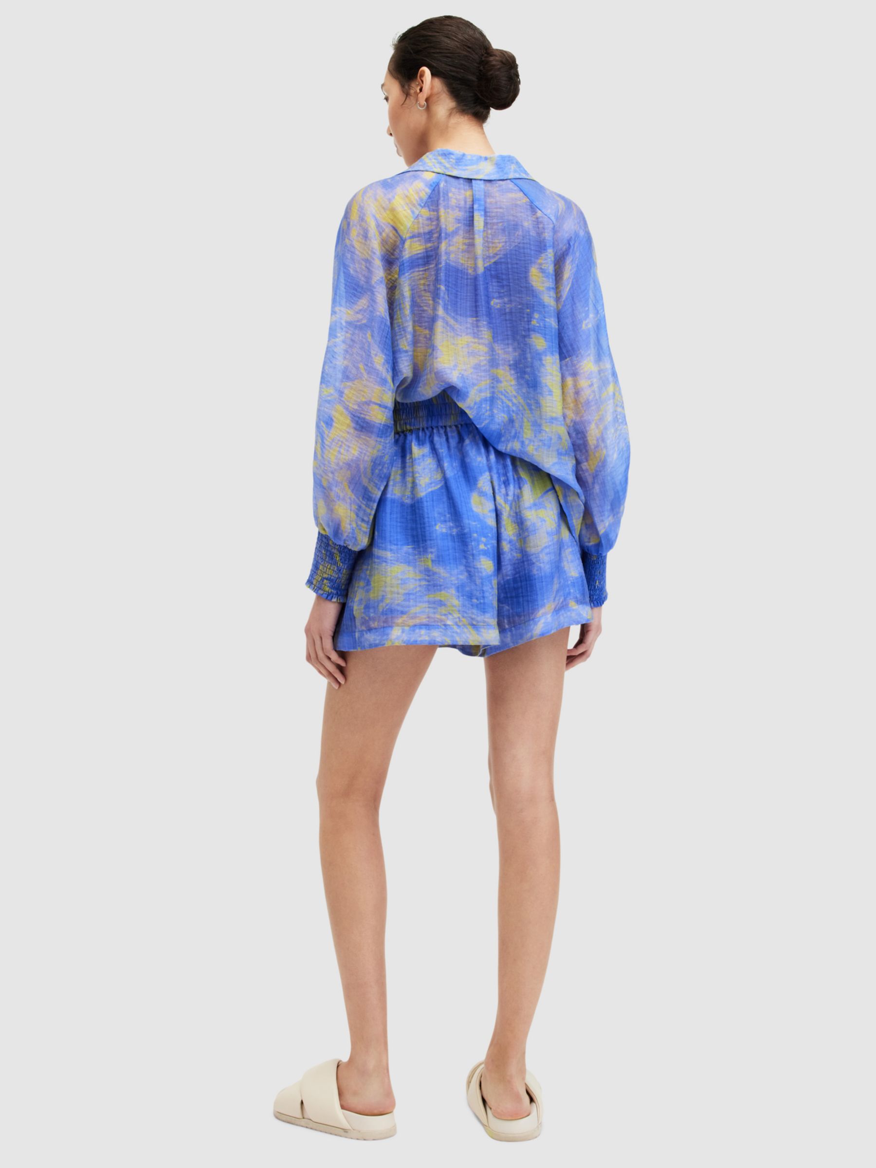 AllSaints Isla Abstract Print Drawstring Shorts, Electric Blue/Multi, 10