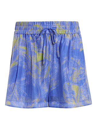 AllSaints Isla Abstract Print Drawstring Shorts, Electric Blue/Multi