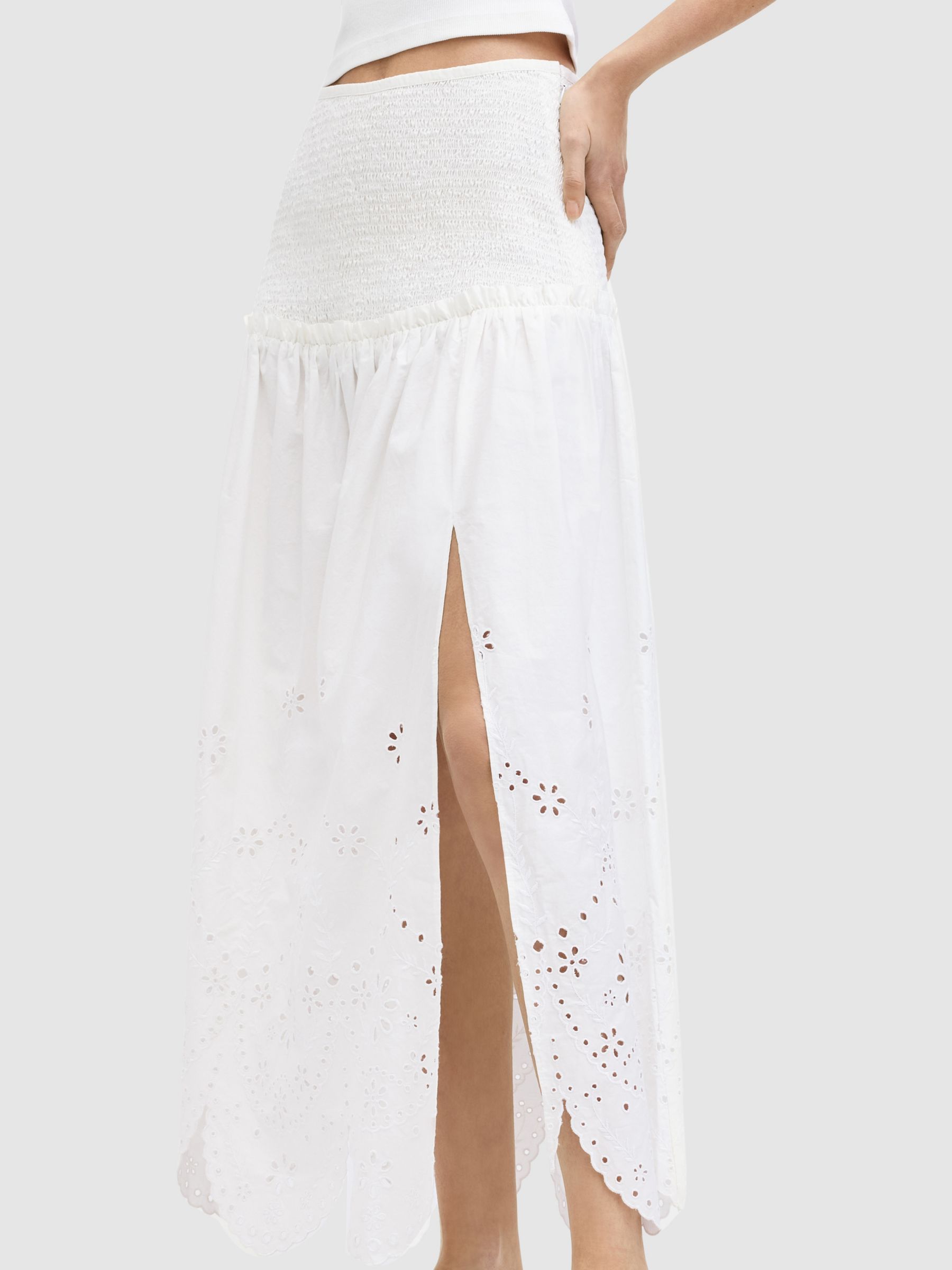 Buy AllSaints Alex Broderie Anglaise Maxi Skirt, Off White Online at johnlewis.com