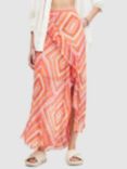 AllSaints Sara Luisa Asymmetric Wrap Maxi Skirt, Blood Orange/Multi