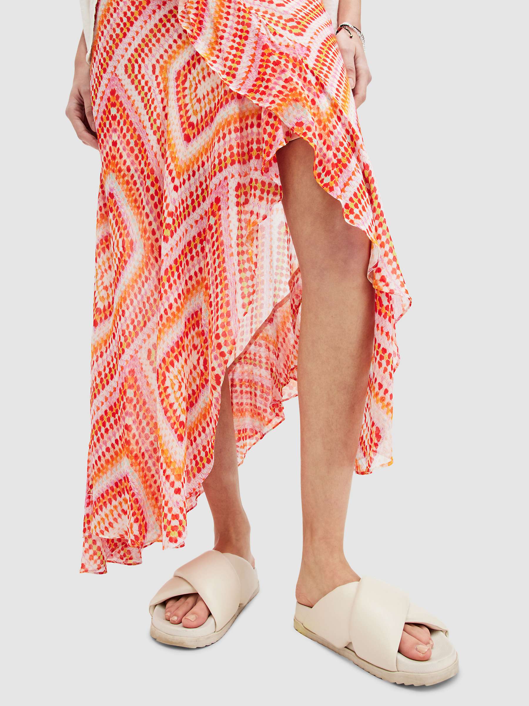 Buy AllSaints Sara Luisa Asymmetric Wrap Maxi Skirt, Blood Orange/Multi Online at johnlewis.com