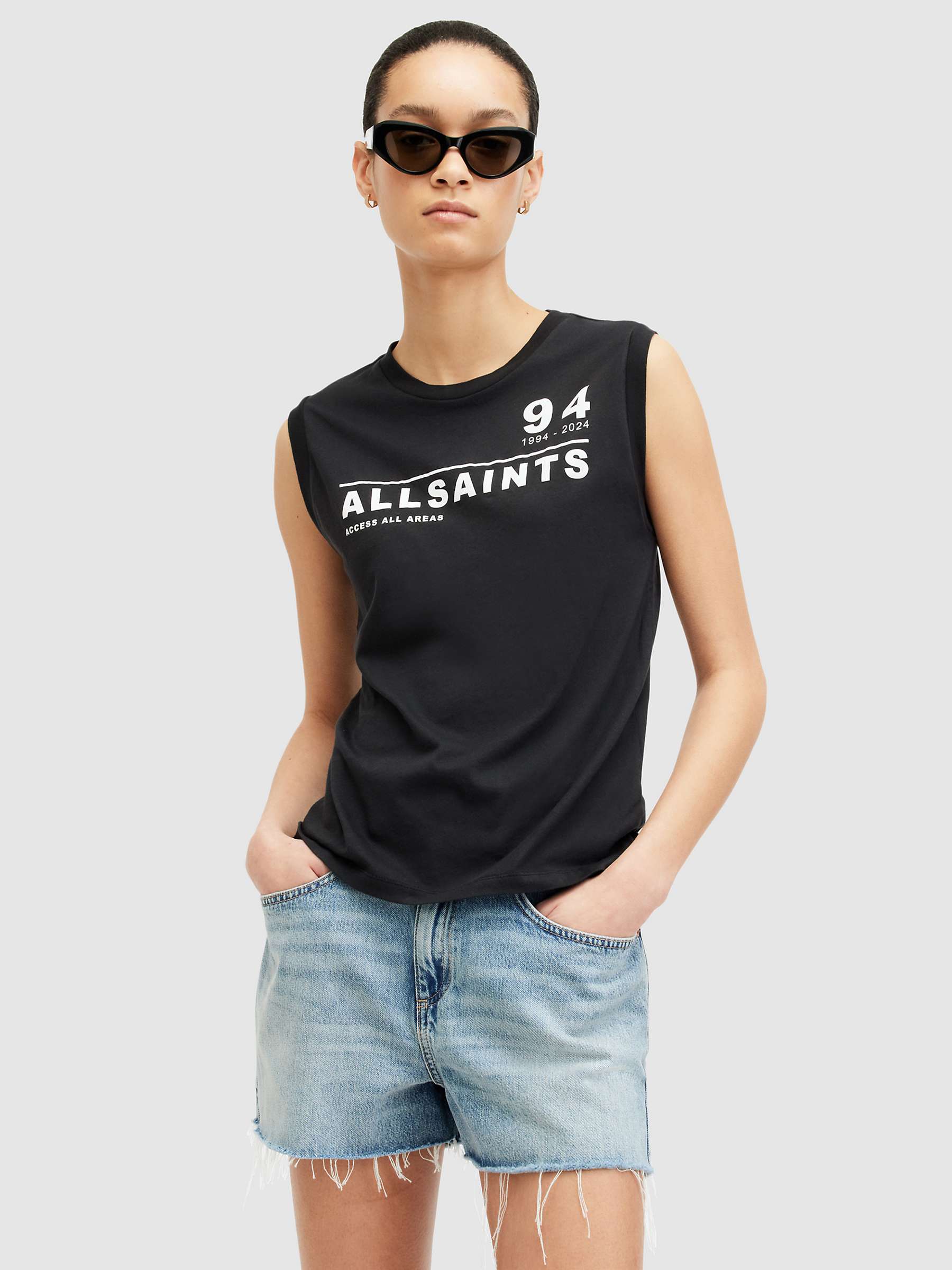 Buy AllSaints Imogen Logo Print Tank Top, Black Online at johnlewis.com
