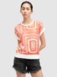 AllSaints Giana Luisa Abstract Print T-Shirt, Blood Orange/Multi