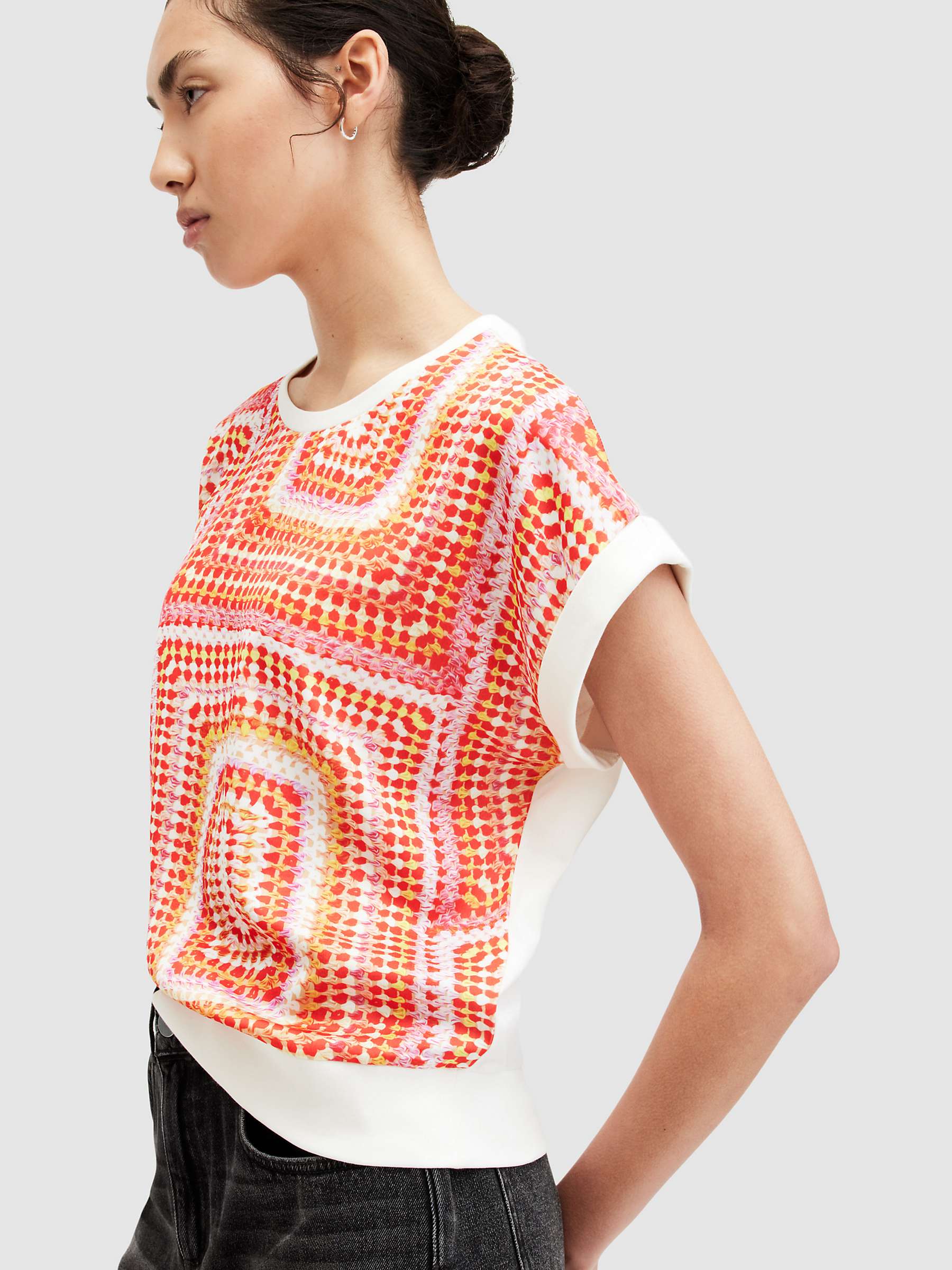 Buy AllSaints Giana Luisa Abstract Print T-Shirt, Blood Orange/Multi Online at johnlewis.com