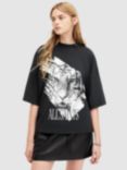 AllSaints Prowl Amelie Tiger Print Organic Cotton T-Shirt, Black