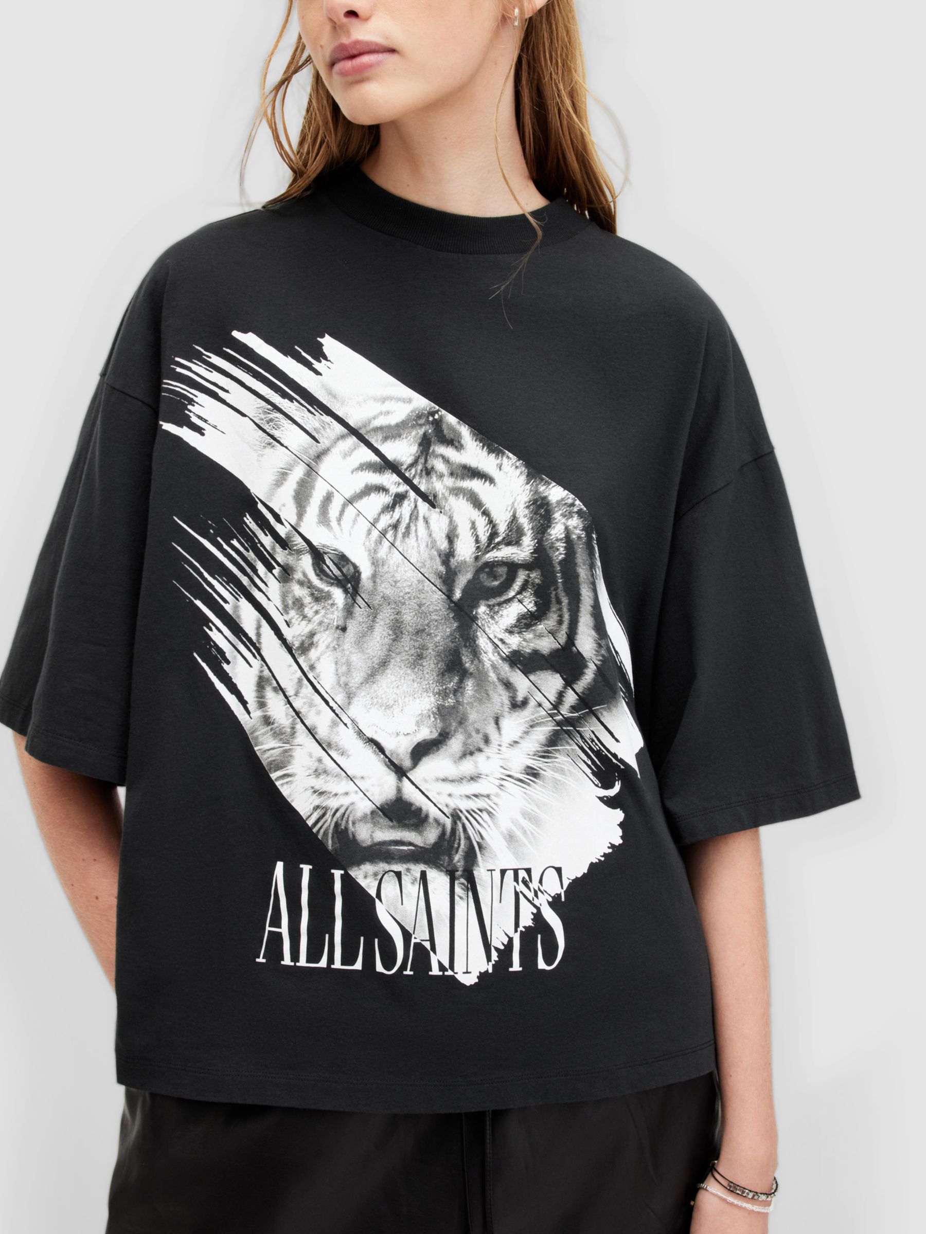 Buy AllSaints Prowl Amelie Tiger Print Organic Cotton T-Shirt, Black Online at johnlewis.com