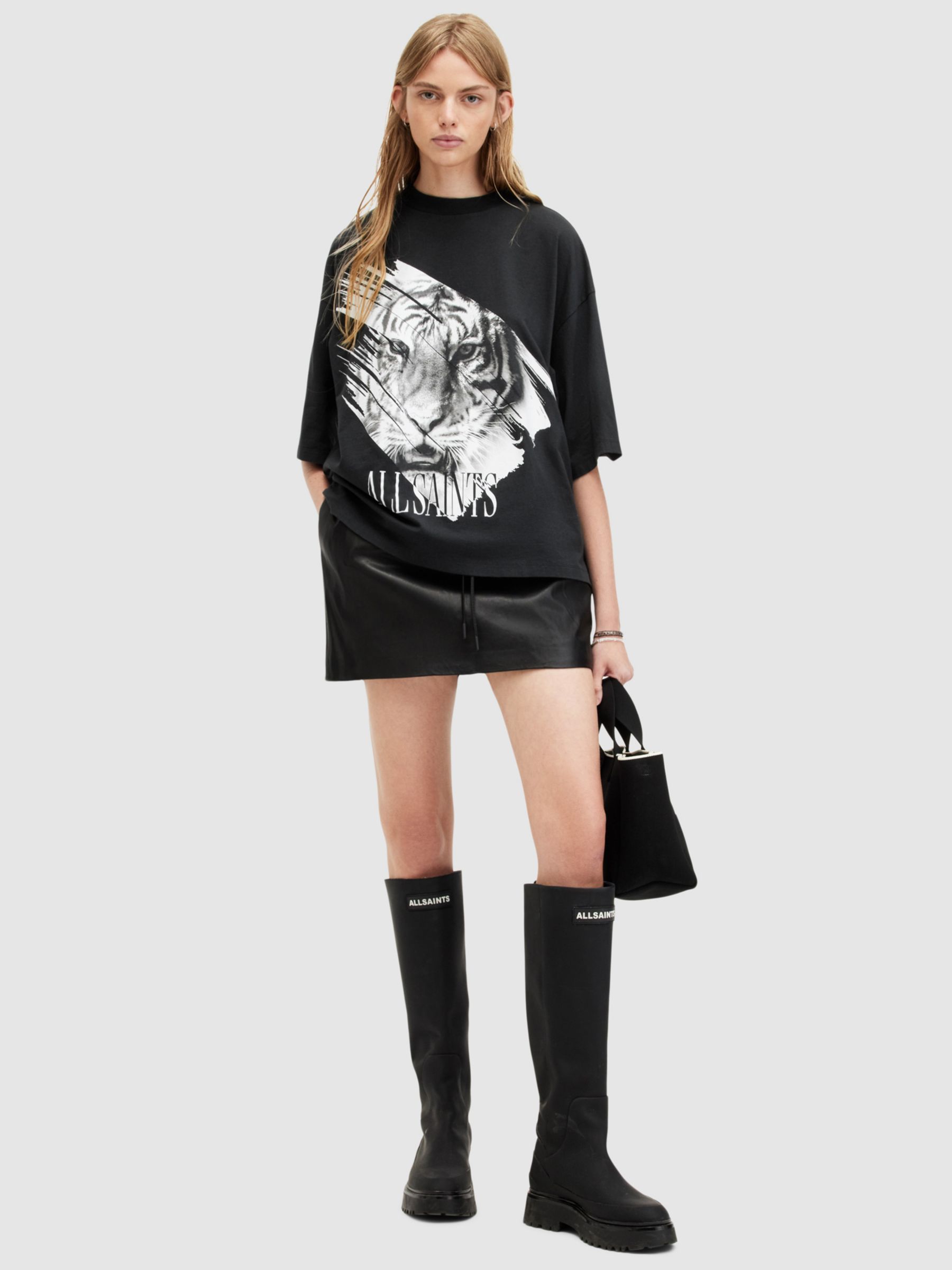 Buy AllSaints Prowl Amelie Tiger Print Organic Cotton T-Shirt, Black Online at johnlewis.com