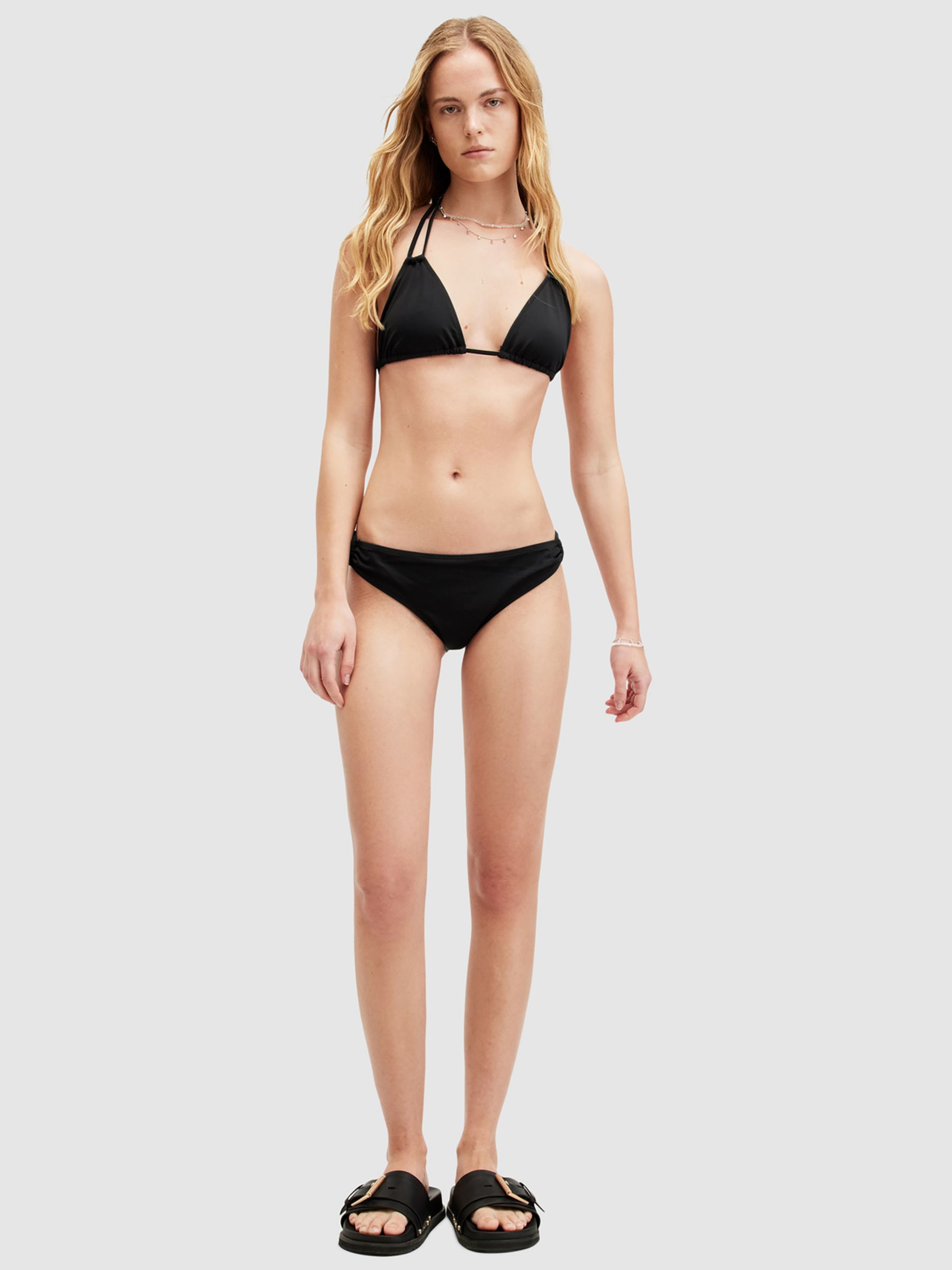 AllSaints Erica Halterneck String Bikini Top, Black Shine, L