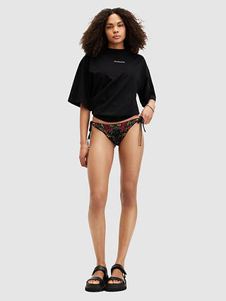 AllSaints Jamilia Sequin Embroidery Side Tie Bikini Bottoms, Black/Multi