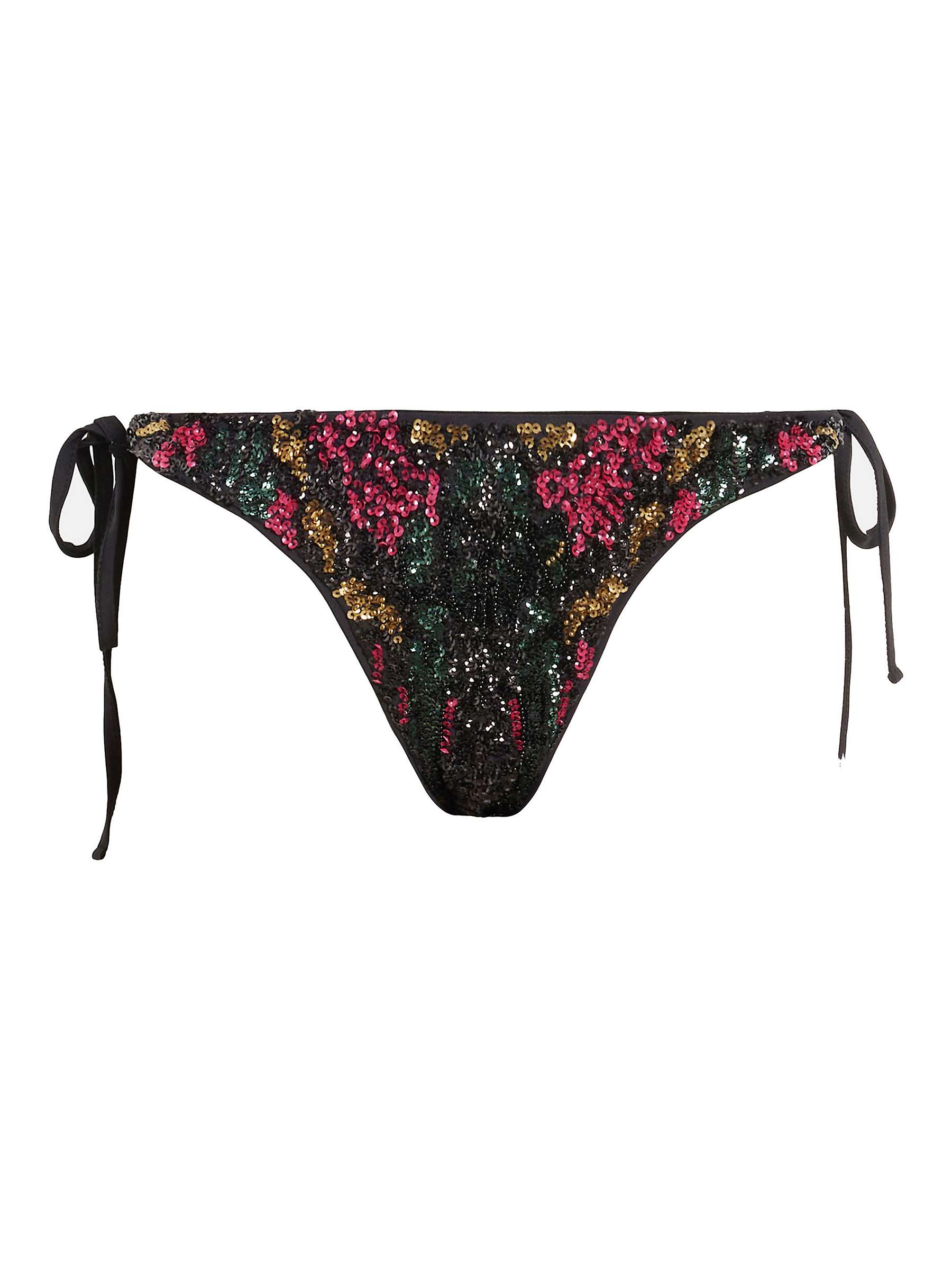 Buy AllSaints Jamilia Sequin Embroidery Side Tie Bikini Bottoms, Black/Multi Online at johnlewis.com