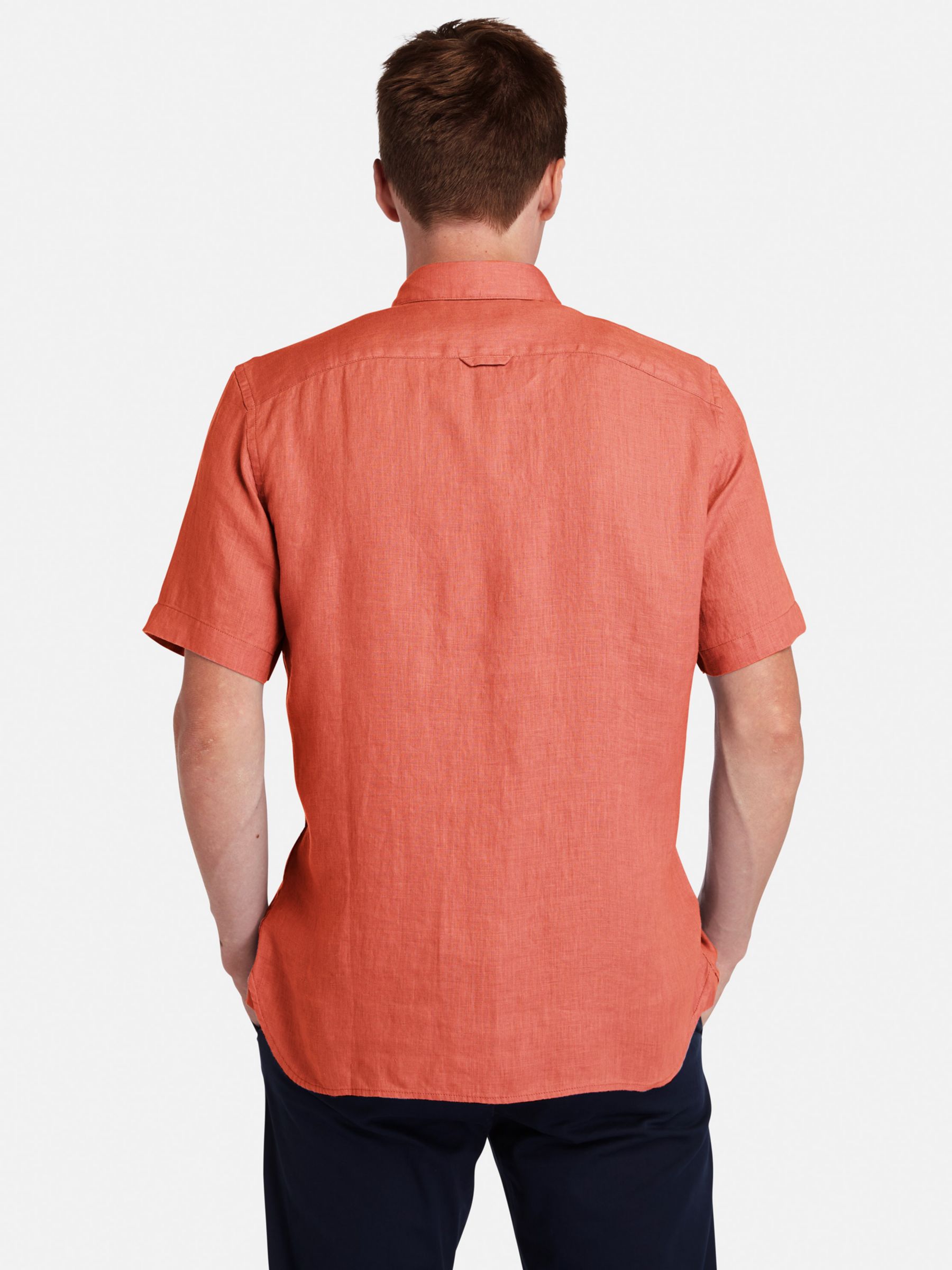 Timberland Linen Slim Fit Short Sleeve Shirt, Burnt Sienna, S