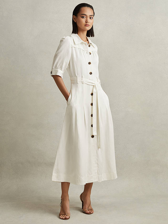 Reiss Malika Linen Blend Midi Shirt Dress, White