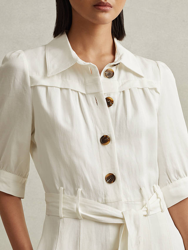 Reiss Malika Linen Blend Midi Shirt Dress, White