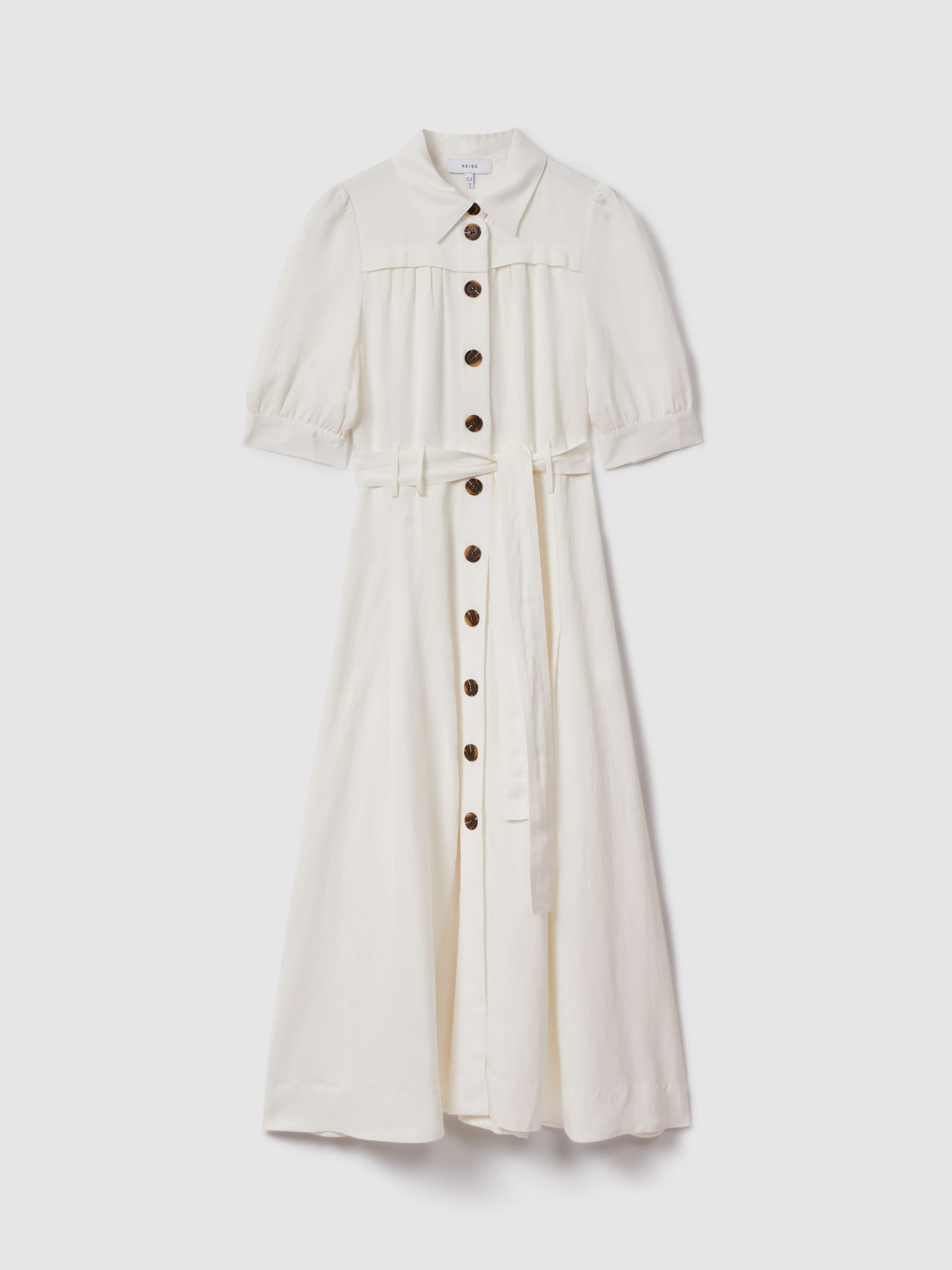 Reiss Malika Linen Blend Midi Shirt Dress, White, 12