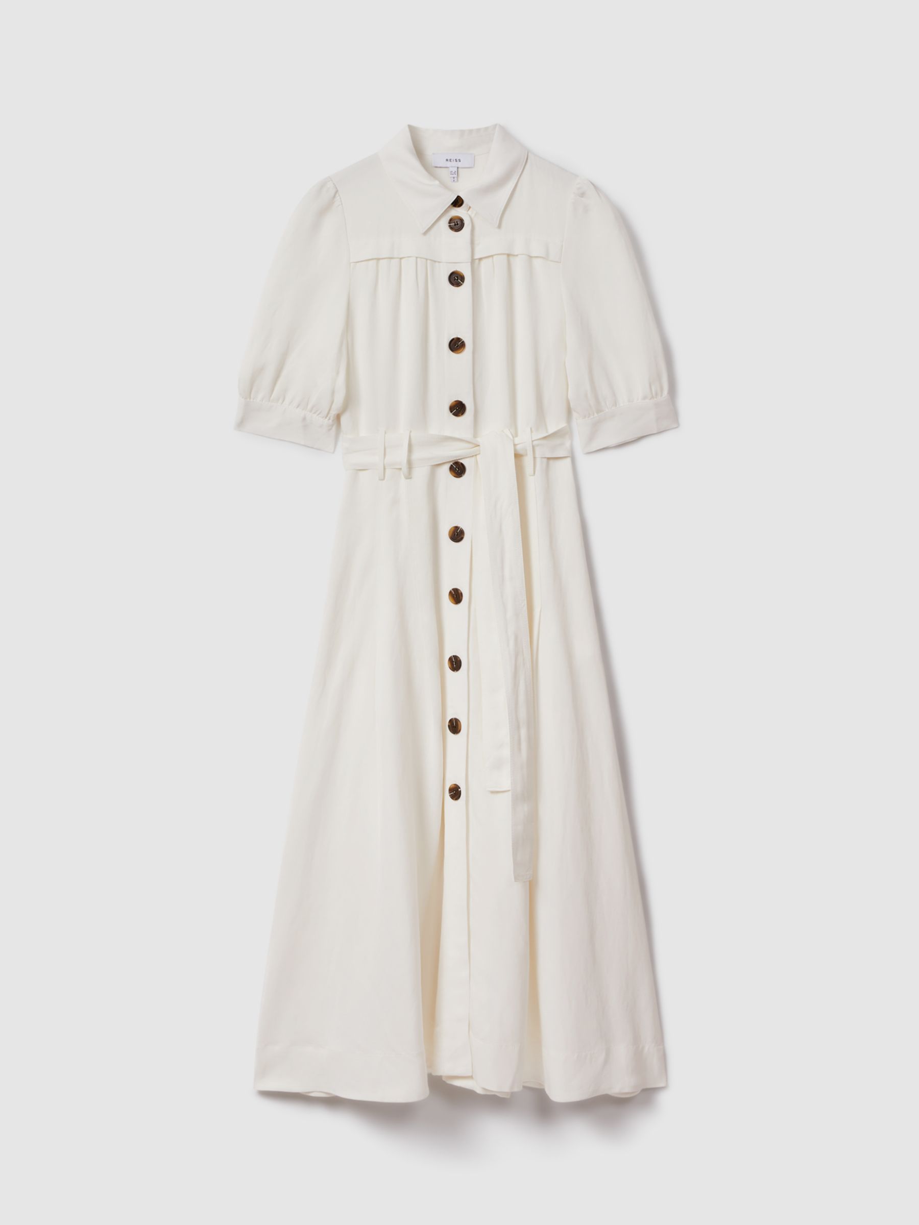 Reiss Malika Linen Blend Midi Shirt Dress, White