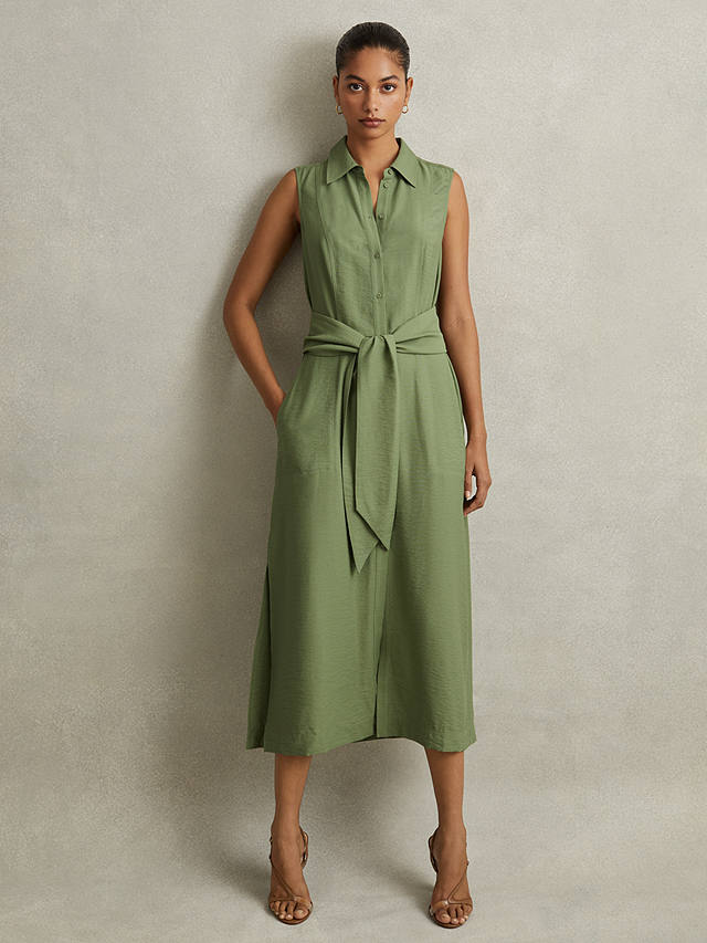 Reiss Petite Morgan Sleeveless Midi Shirt Dress, Green