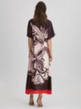 Reiss Hanna Abstract Orchid Print Relaxed Dress, Burgundy/Multi, Burgundy/Multi