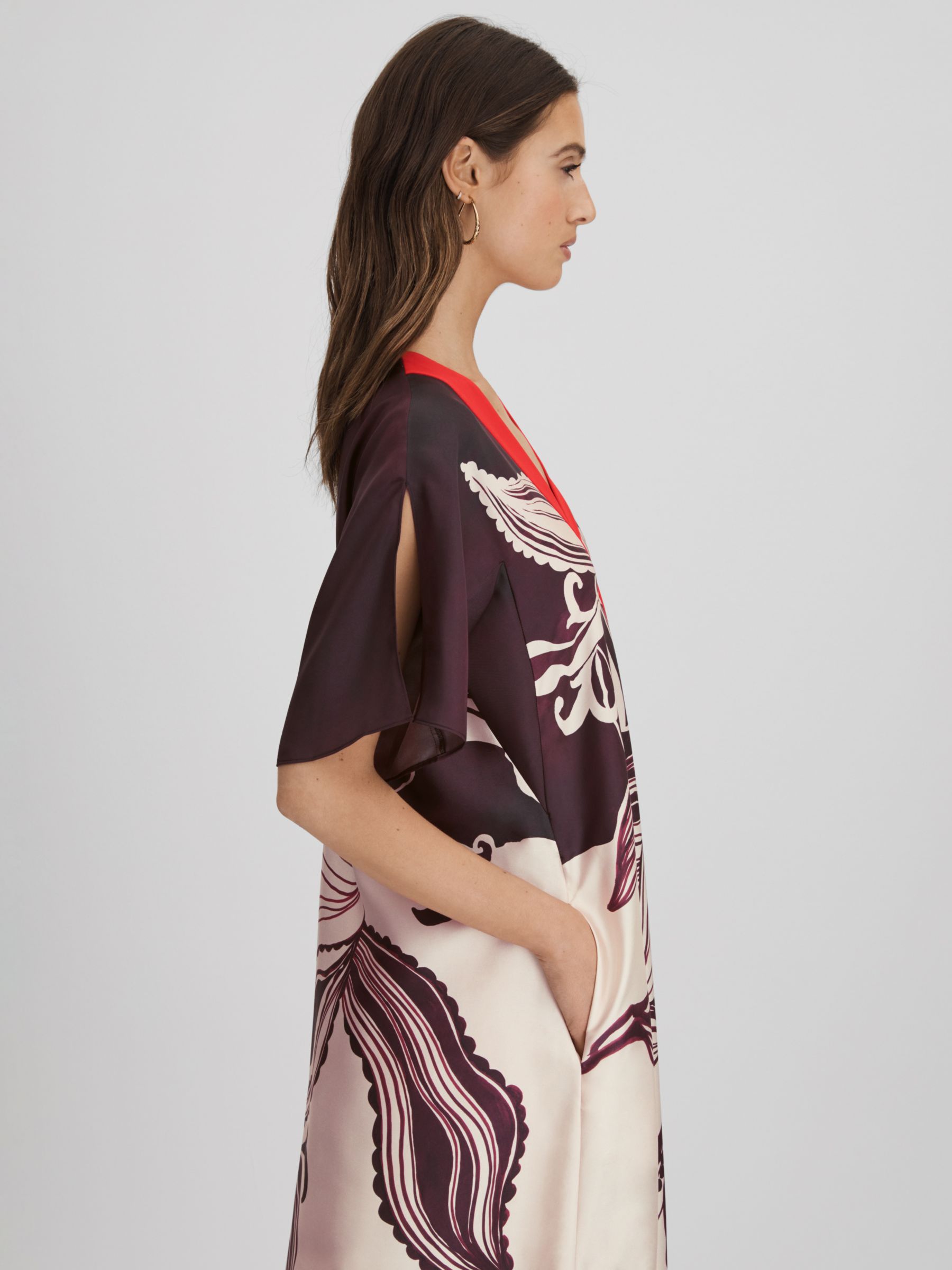 Buy Reiss Hanna Abstract Orchid Print Relaxed Dress, Burgundy/Multi Online at johnlewis.com