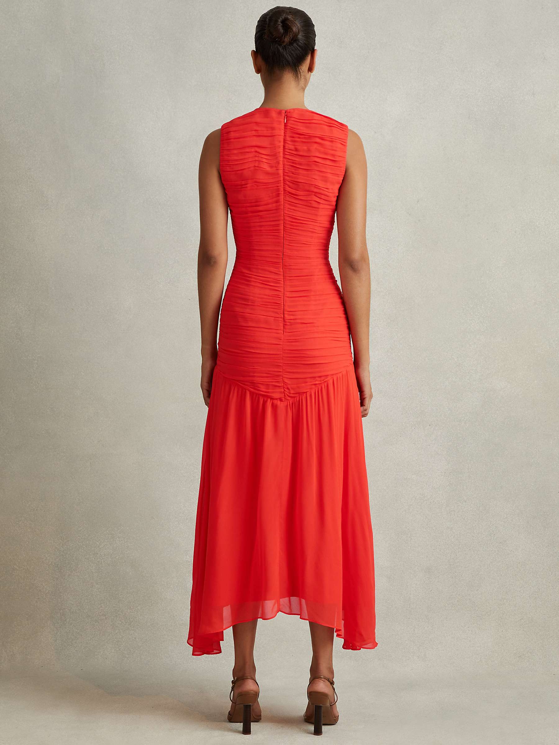 Buy Reiss Petite Saffy Ruched Asymmetric Hem Midi Dress, Orange Online at johnlewis.com